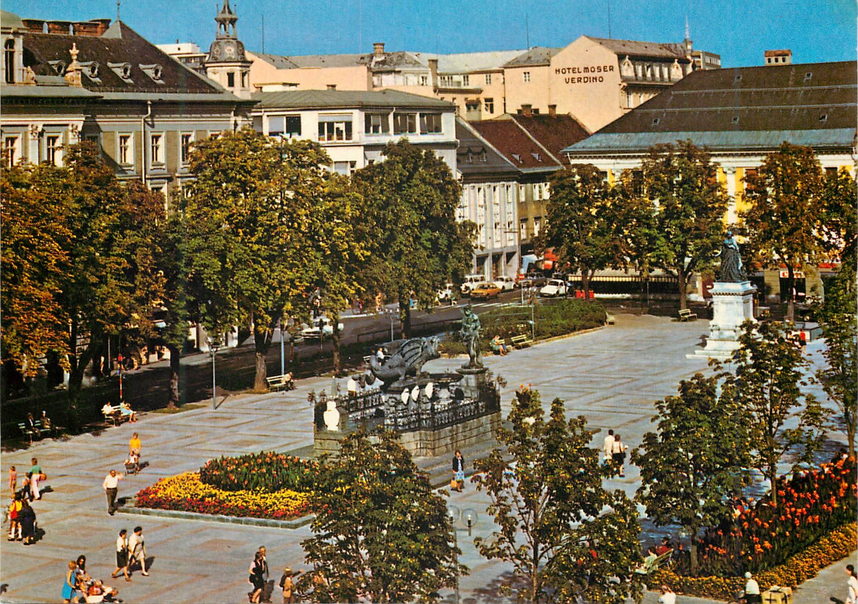 CPM Osterreich klagenfurt am worther see blick auf den neuen platz neugestaltel 1973 im zentrum der stadt karnten