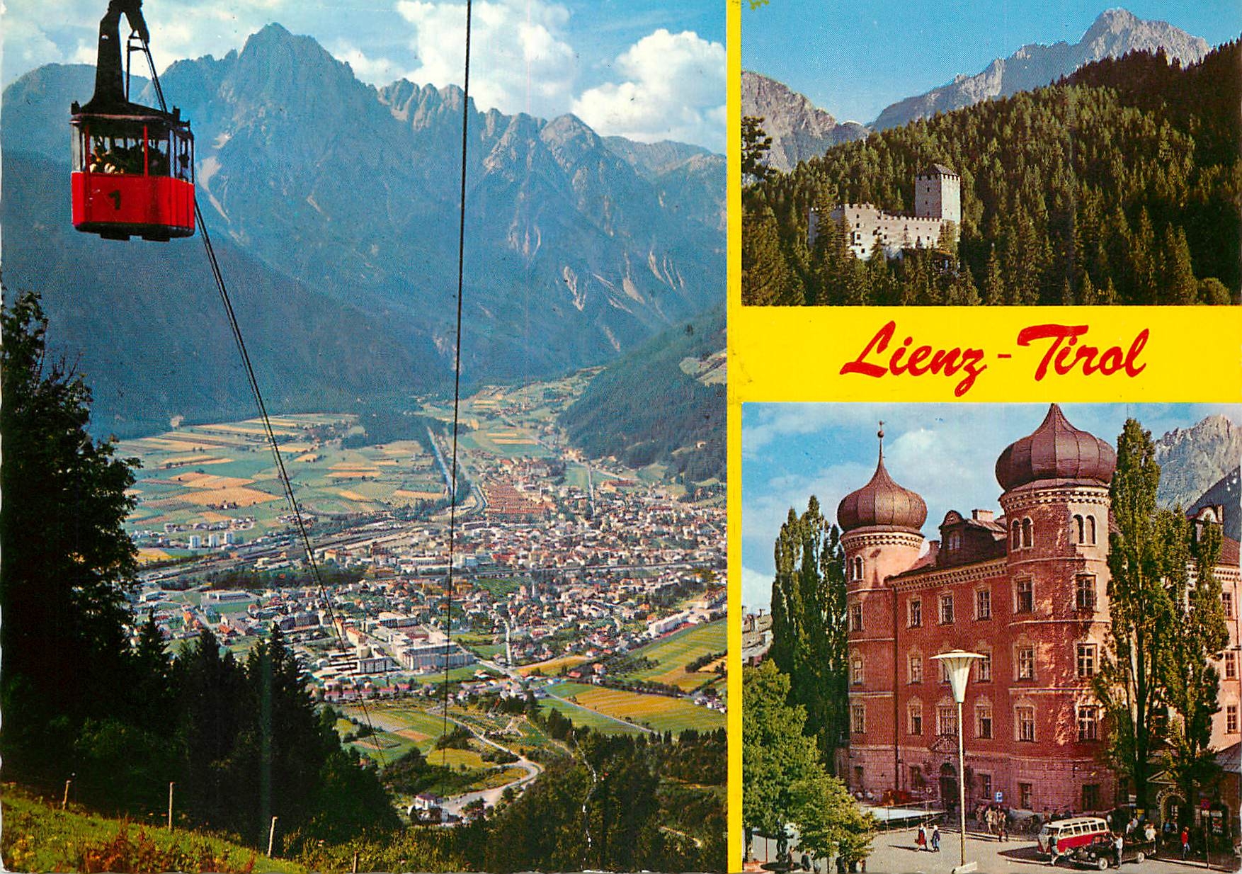 CPM Osterreich dolomitenstadt 9900 lienz mit zettersfeldbahn rechts schlob bruck und lieburg