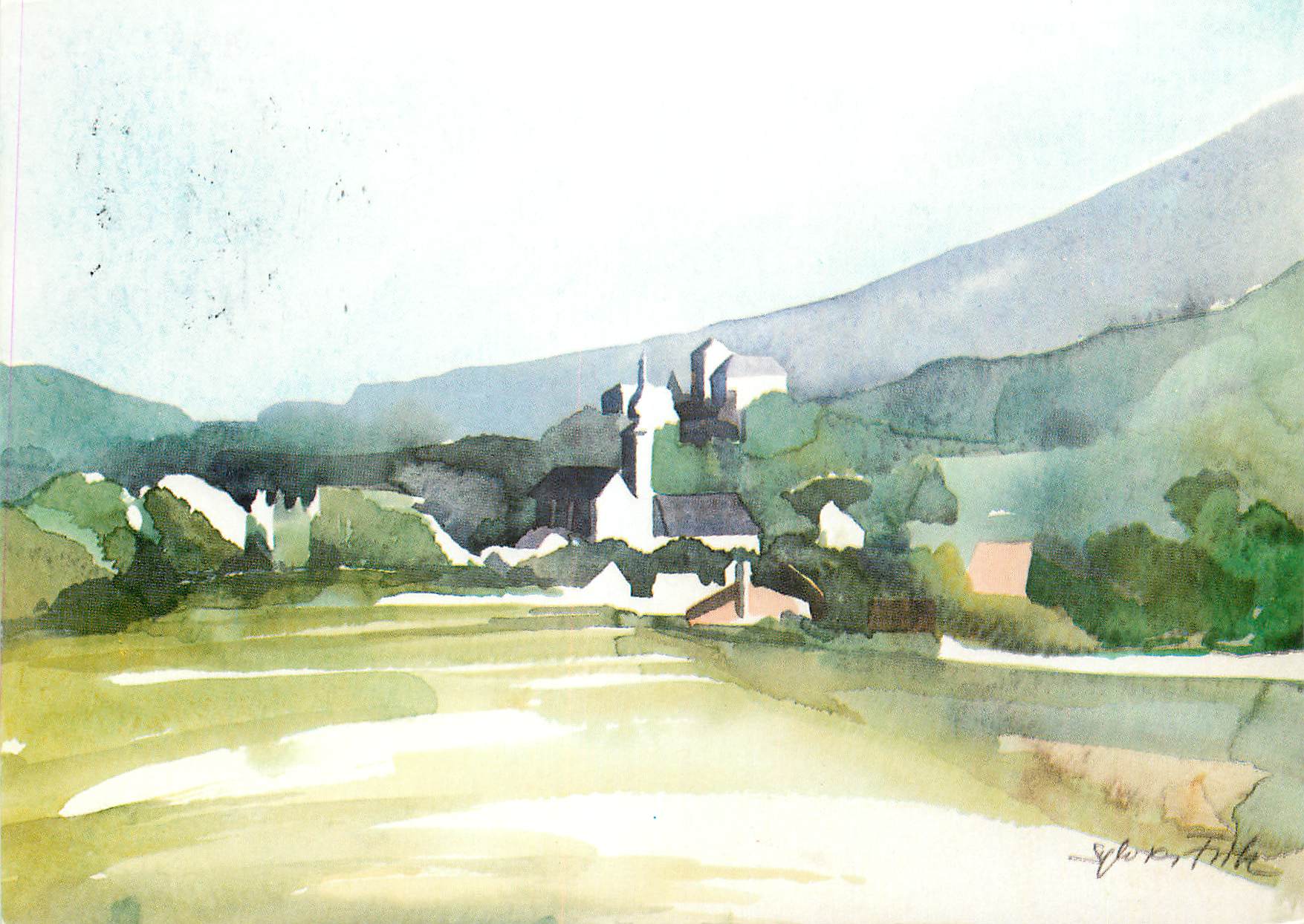CPM Osterreich burglockenhaus kirche burg aquarel 30*40 dipling sylvia art fritz