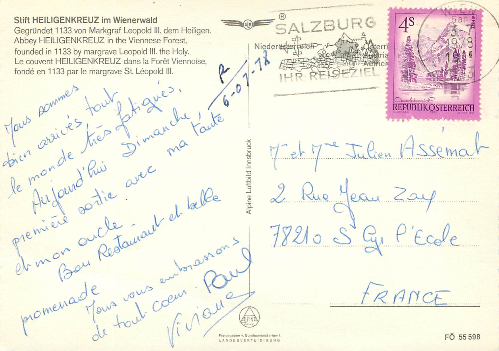 CPM Osterreich stift heiligen kreuz im wienerwald gegrundet 1133 m — Rückseite