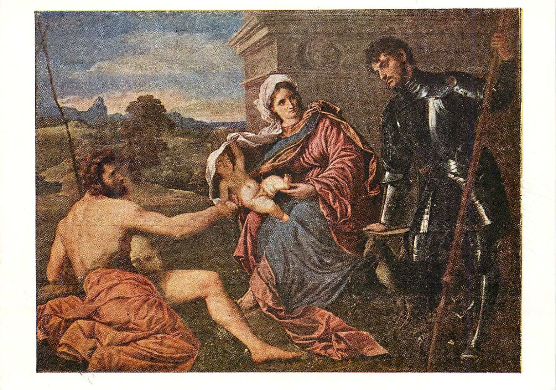 CPM Paris Bordone (1500-1571) Madonna and Child with John the Baptist and St Gearge Canvas oil