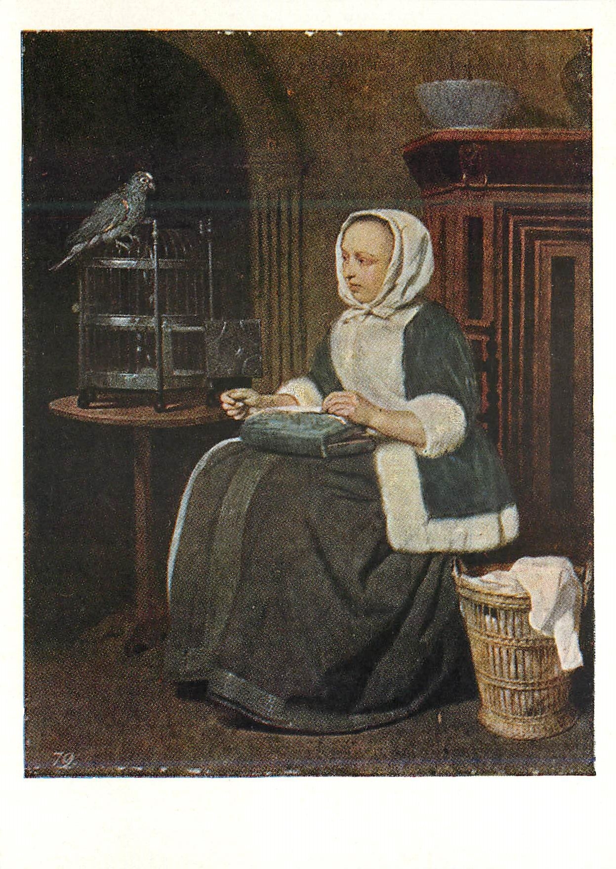 CPM Gabriel Metsu (1629-1667) Jeune fille a l'ouvrage