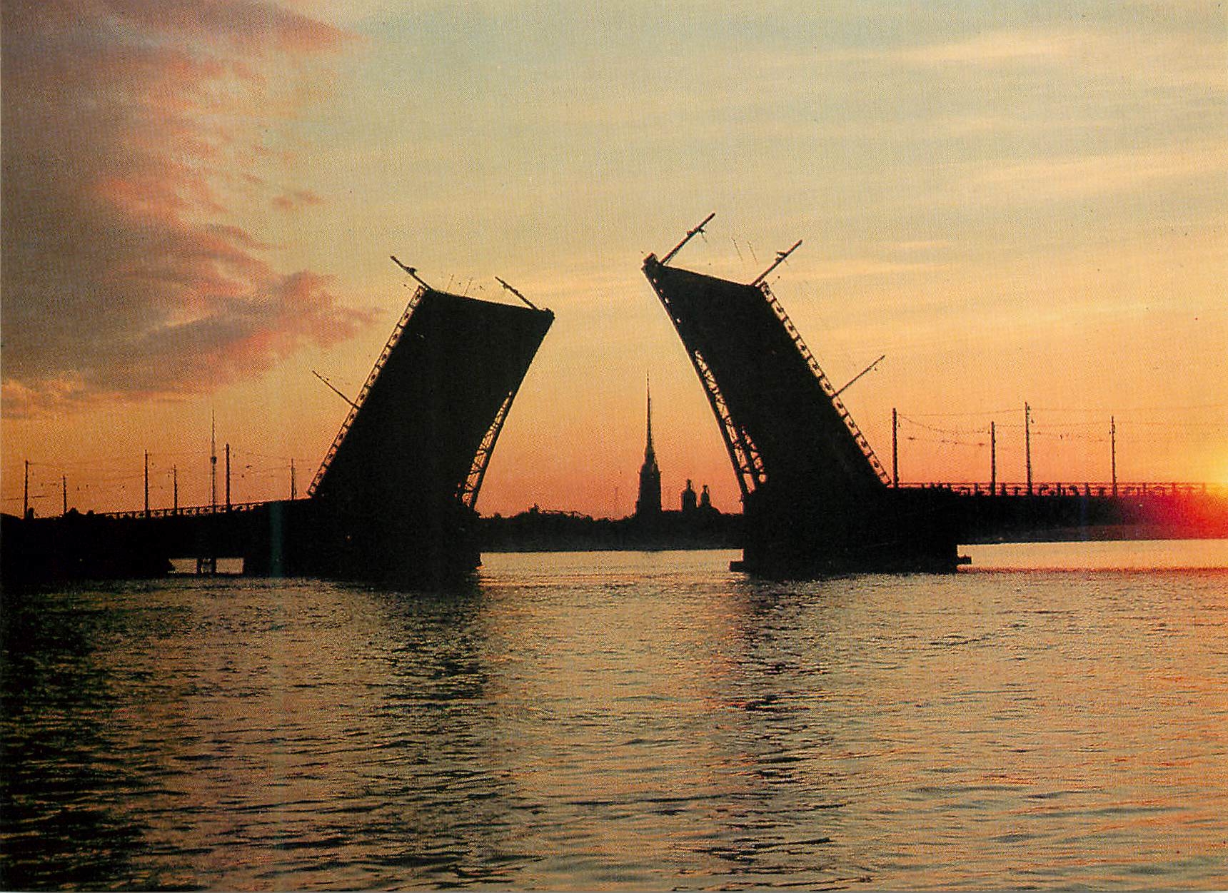 CPM White Nights View of the Peter and Paul Fortress and an open drawbridge Leningrad