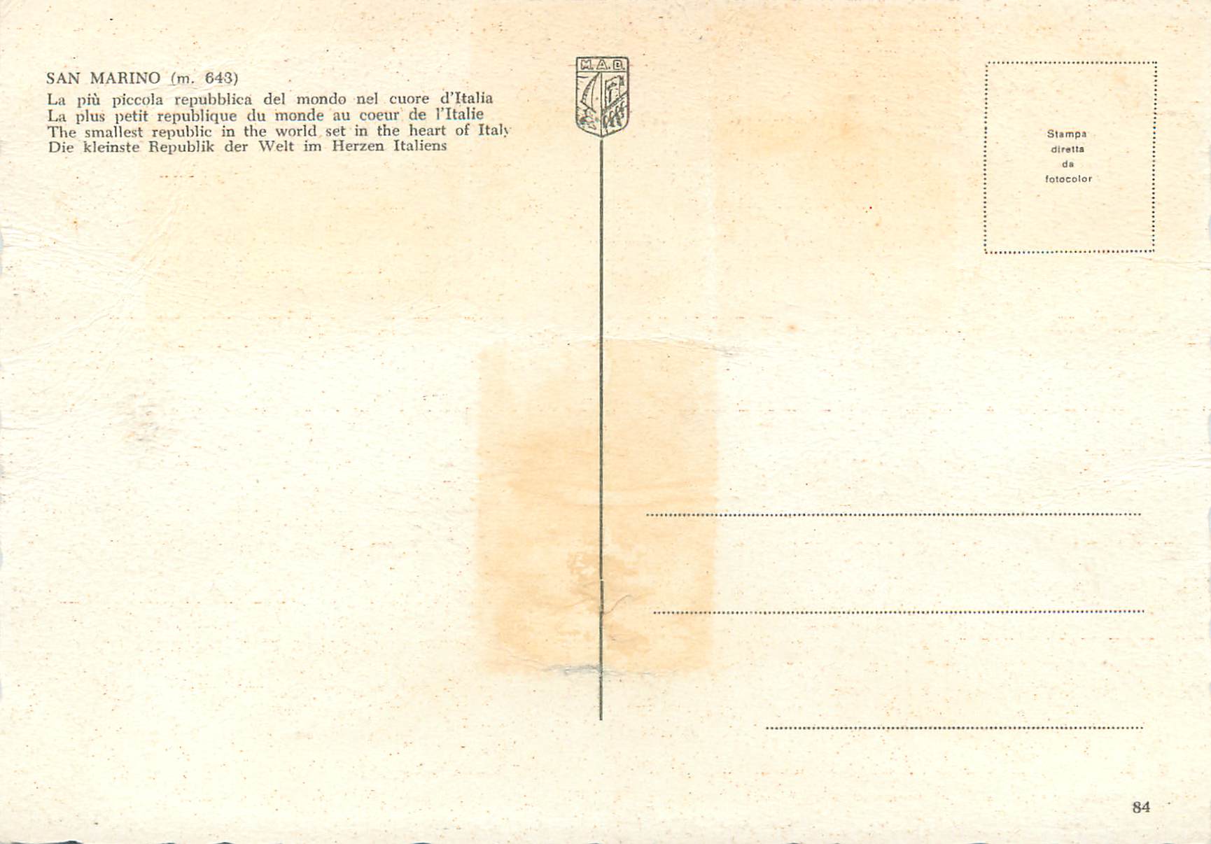 San Marino — vue panoramique — éditeur M.A.B. n°84 — Rückseite