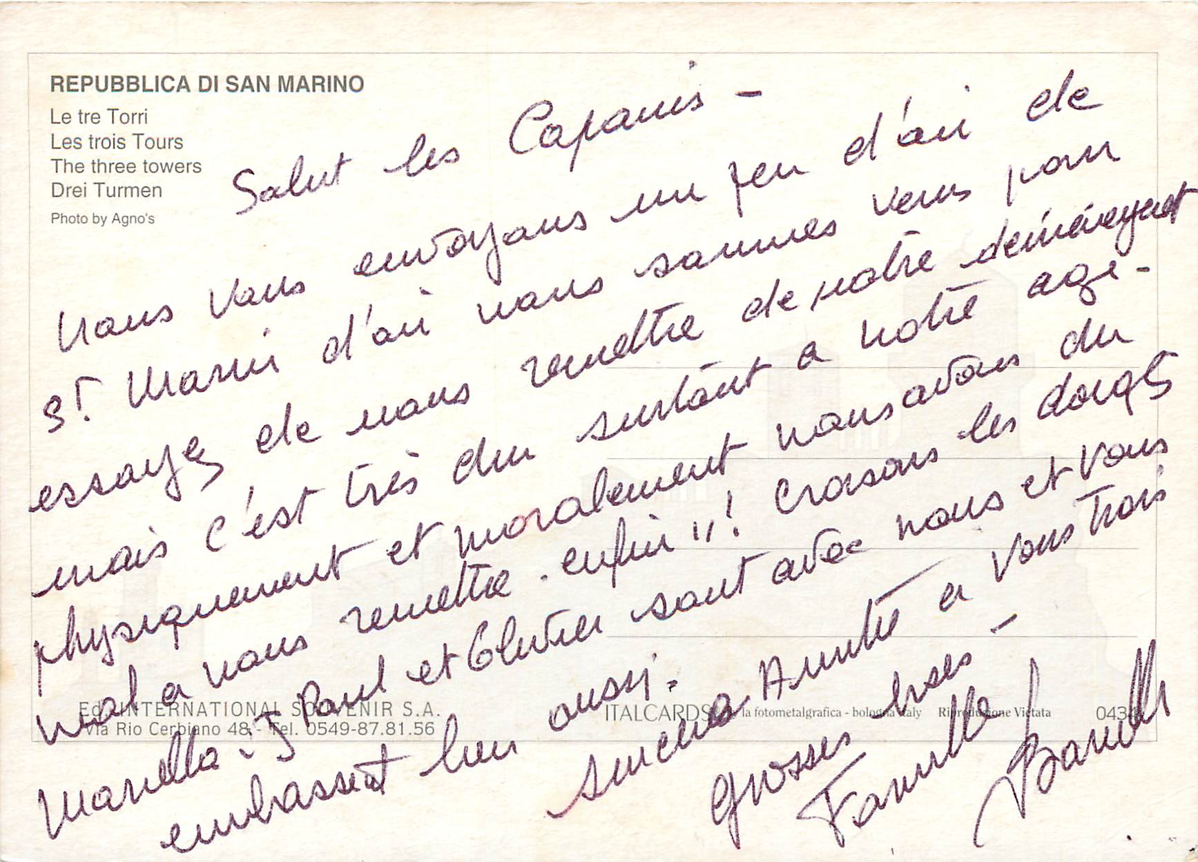 Les trois tours — San Marino — Éditeur: EC INTERNATIONAL SOUVENIR S.A. — Rückseite