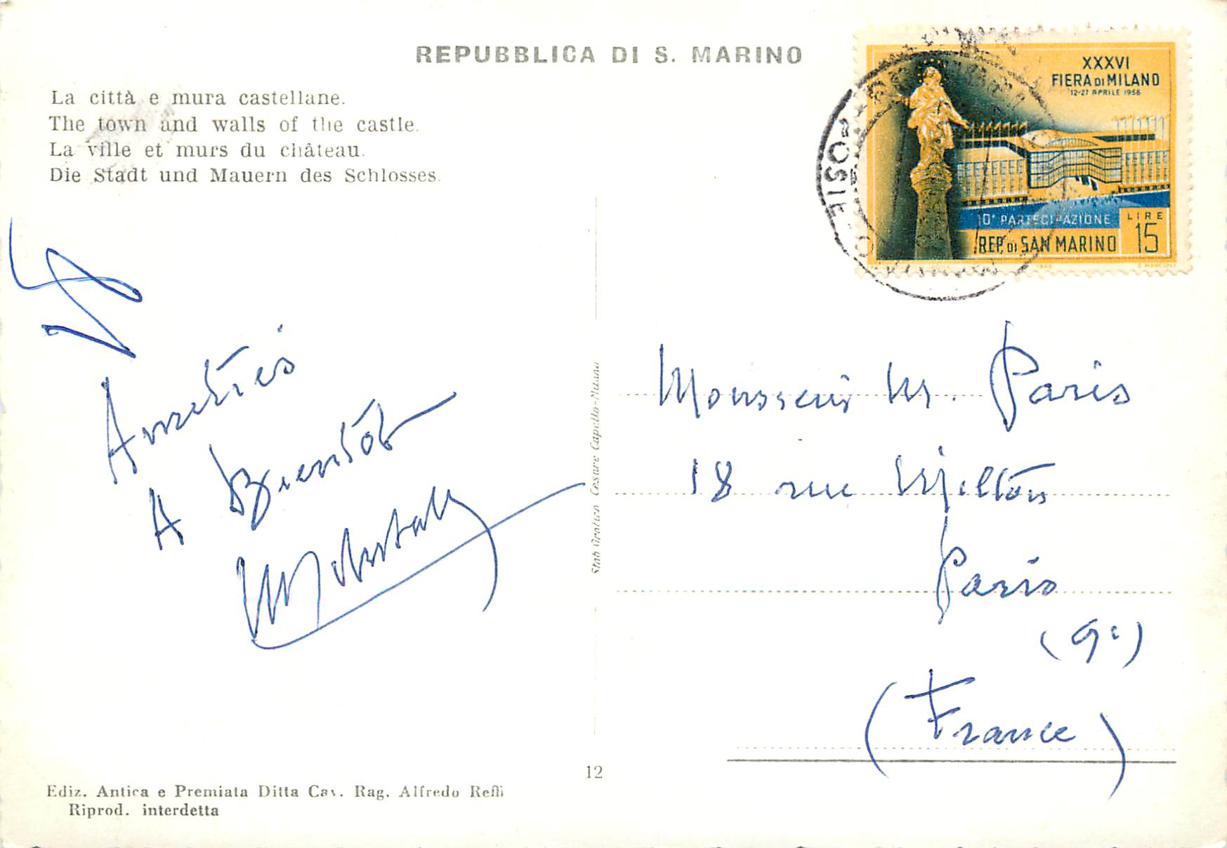 CPM San Marino La ville et murs du chateau — Rückseite