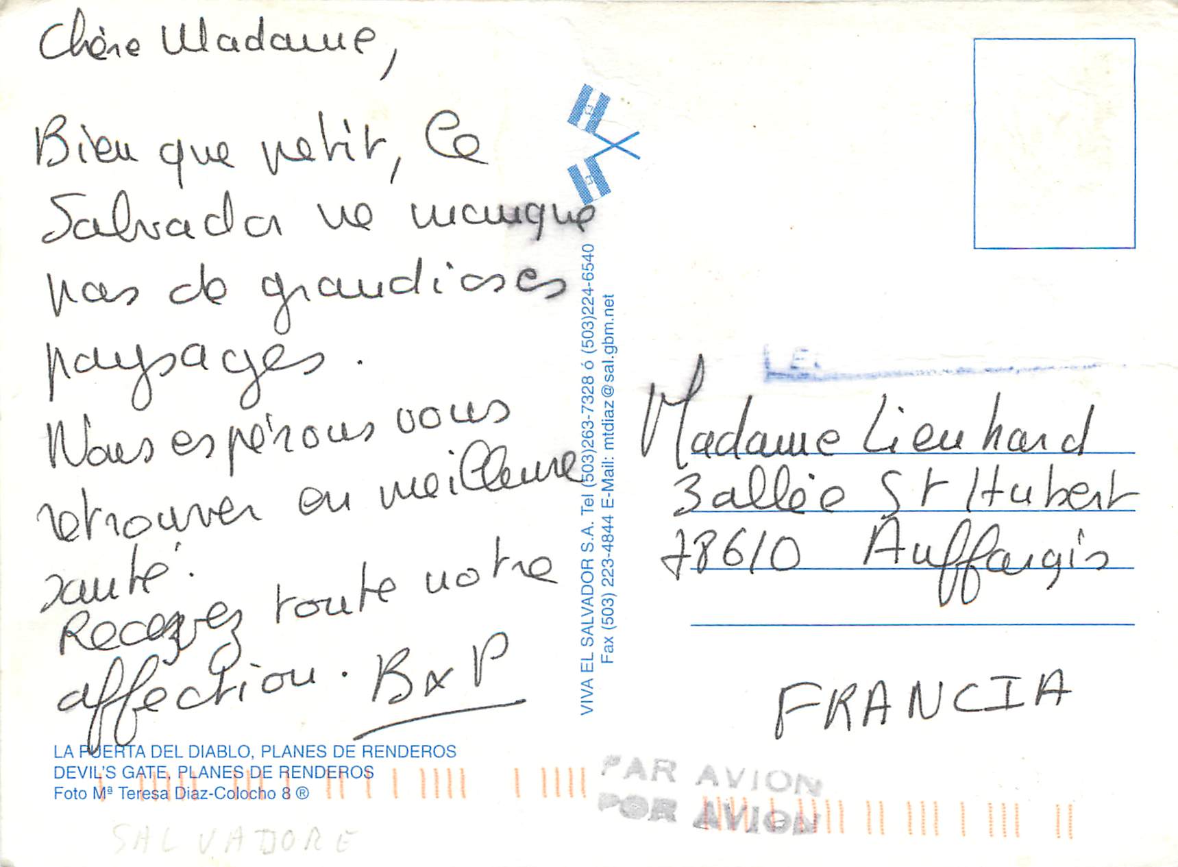 CPM Salvador M Teresa Diaz-Colocho — Rückseite
