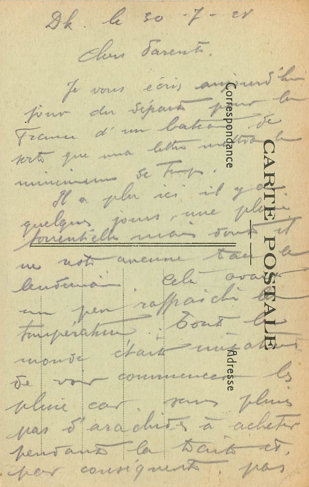 CPA Senegal Goree La Falaise et le Castel — Rückseite