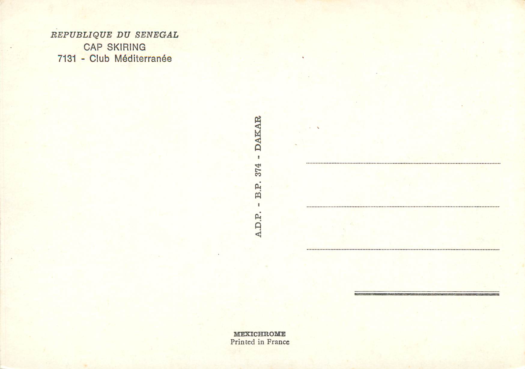 CPM Senegal Cap Skiring Club Mediterranee — Rückseite
