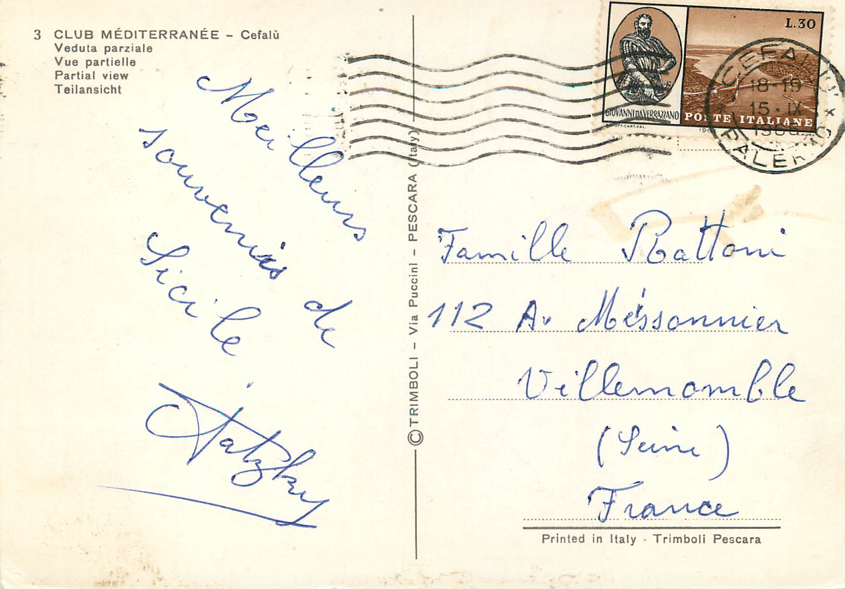CPM Cefalu Club Mediterranee Vue partielle — Rückseite
