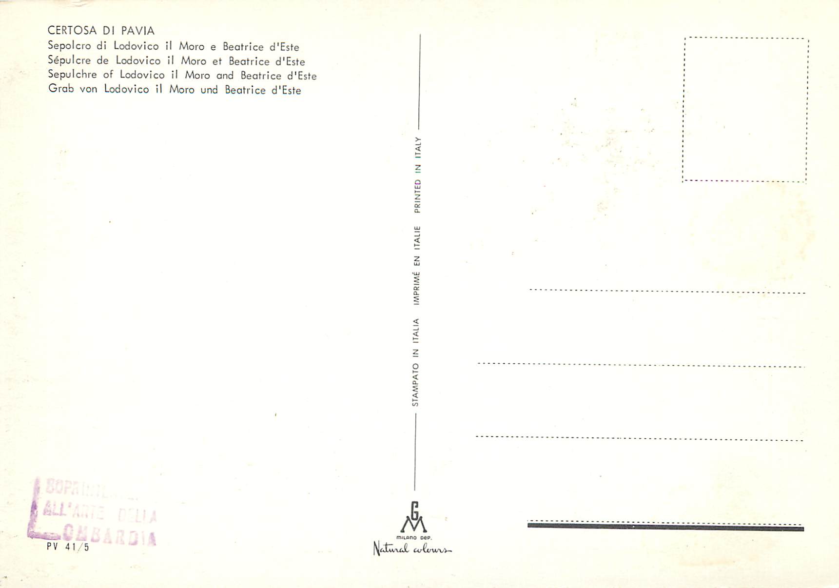 CPM Certosa di Pavia Sepulcre de Lodovico il Moro et Beatrice d'Este — Rückseite