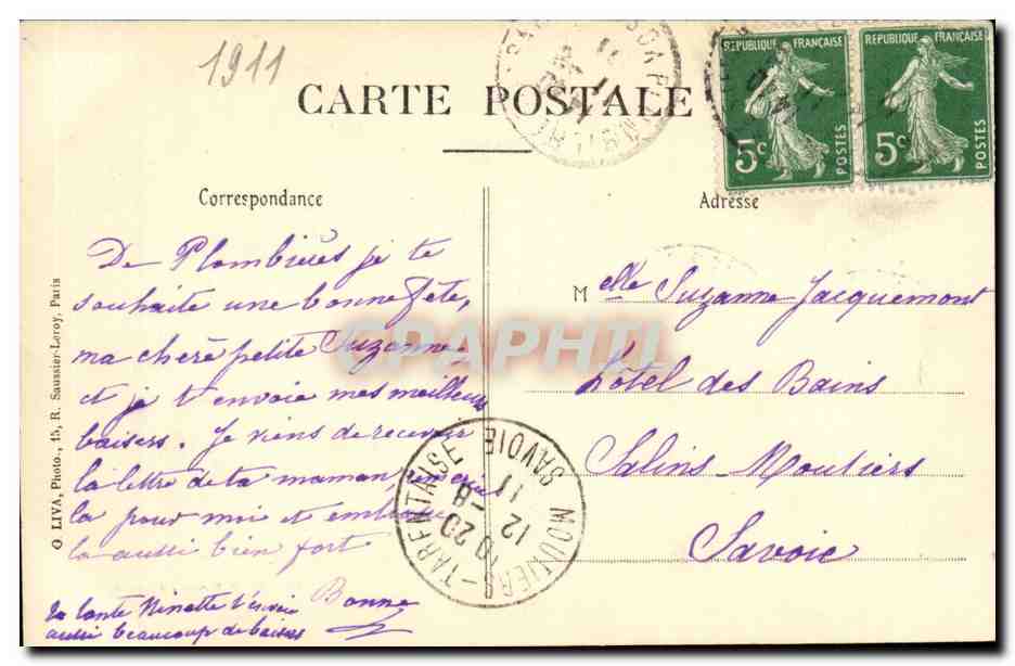 Plombieres les Bains CPA Moraines du parc  — Verso