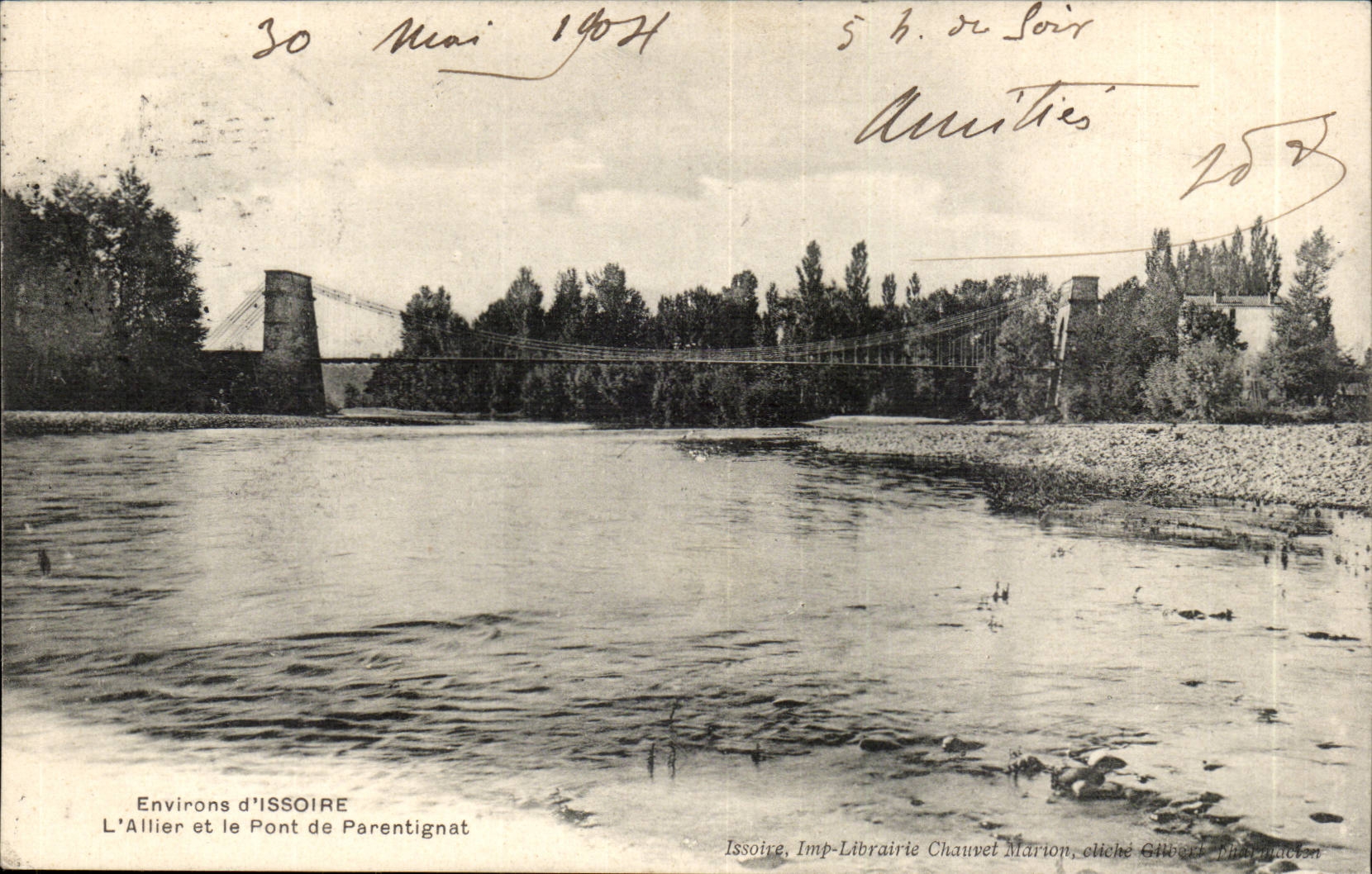 CPA Environs d'Issoire L'Allier et le pont de Parentiganat