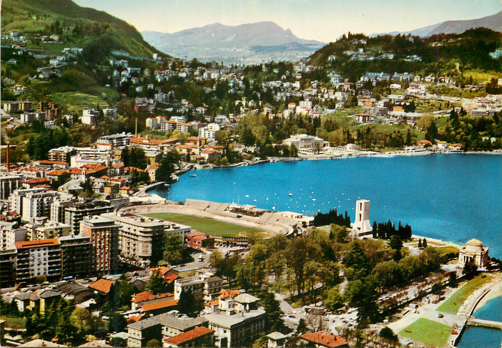 CPM Como vue de l'avion avec le stade senigoglia