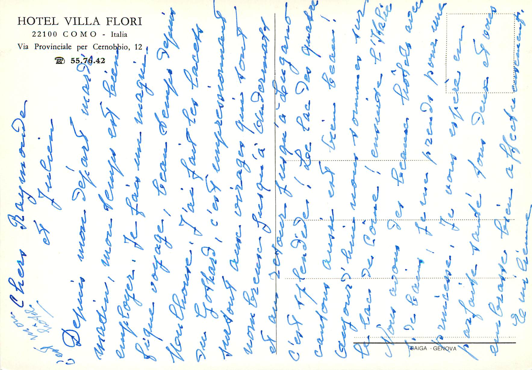CPM Hotel villa flori Italia via provincial per cernobbio — Rückseite