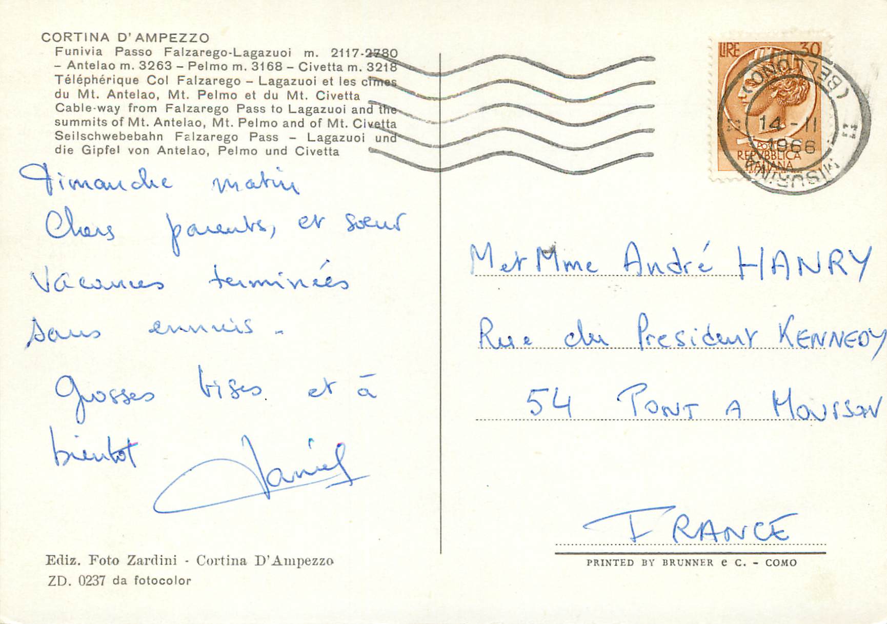 CPM Cortina d'ampezzo m 1224 telepherique col falzarego lagauzuoi et les climas du m antelao mt pelmo et du mt civetta — Rückseite