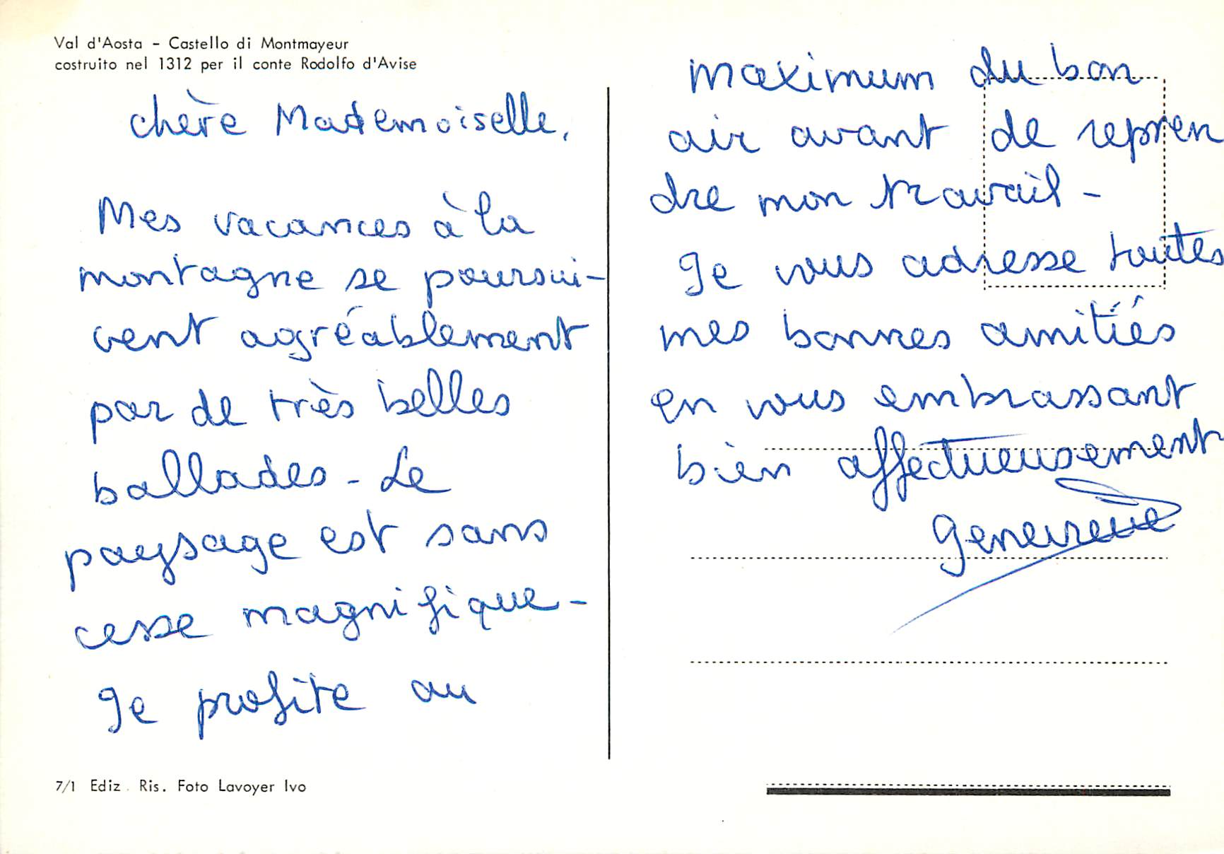 CPM Val d'aosta costello di montmayeur costruito nel 1312 per il conte rodolfo d'avise — Rückseite
