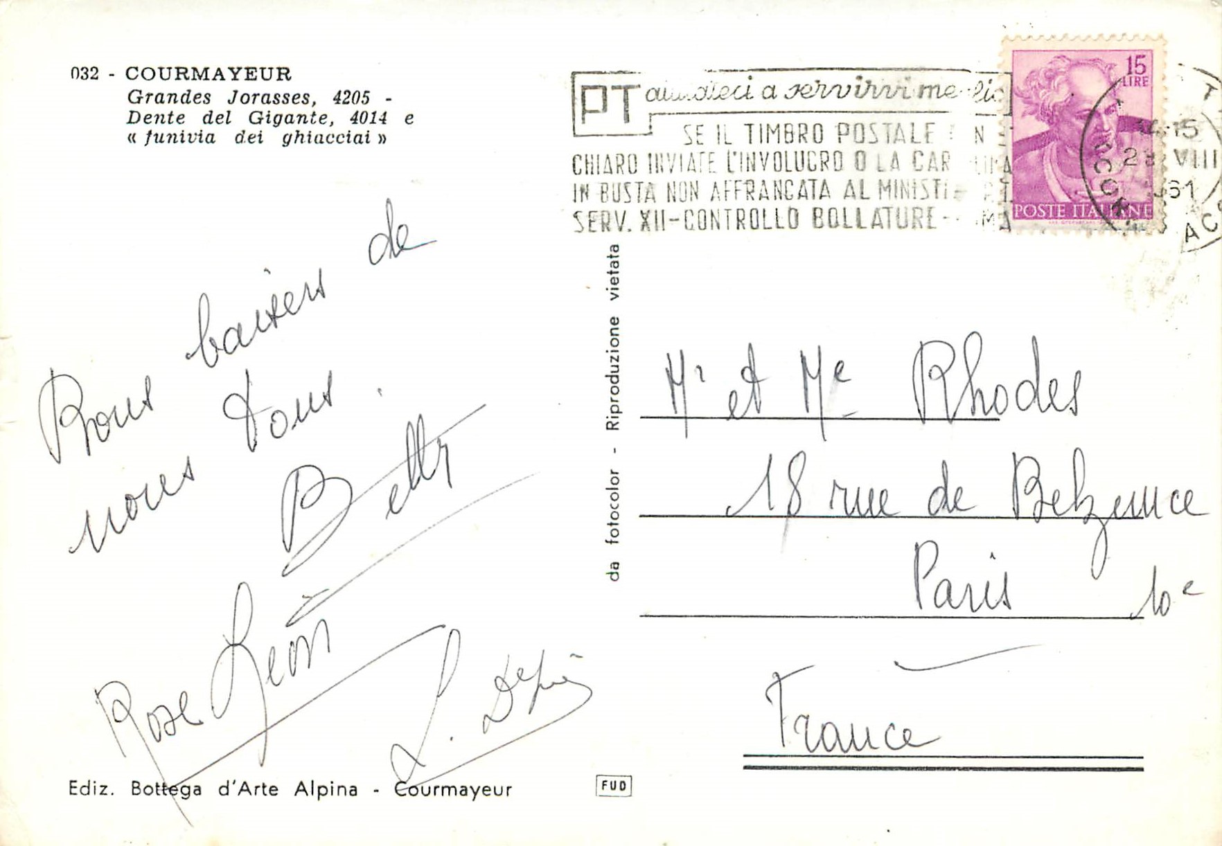 CPM Courmayeur grandes jurasses 4205 — Rückseite
