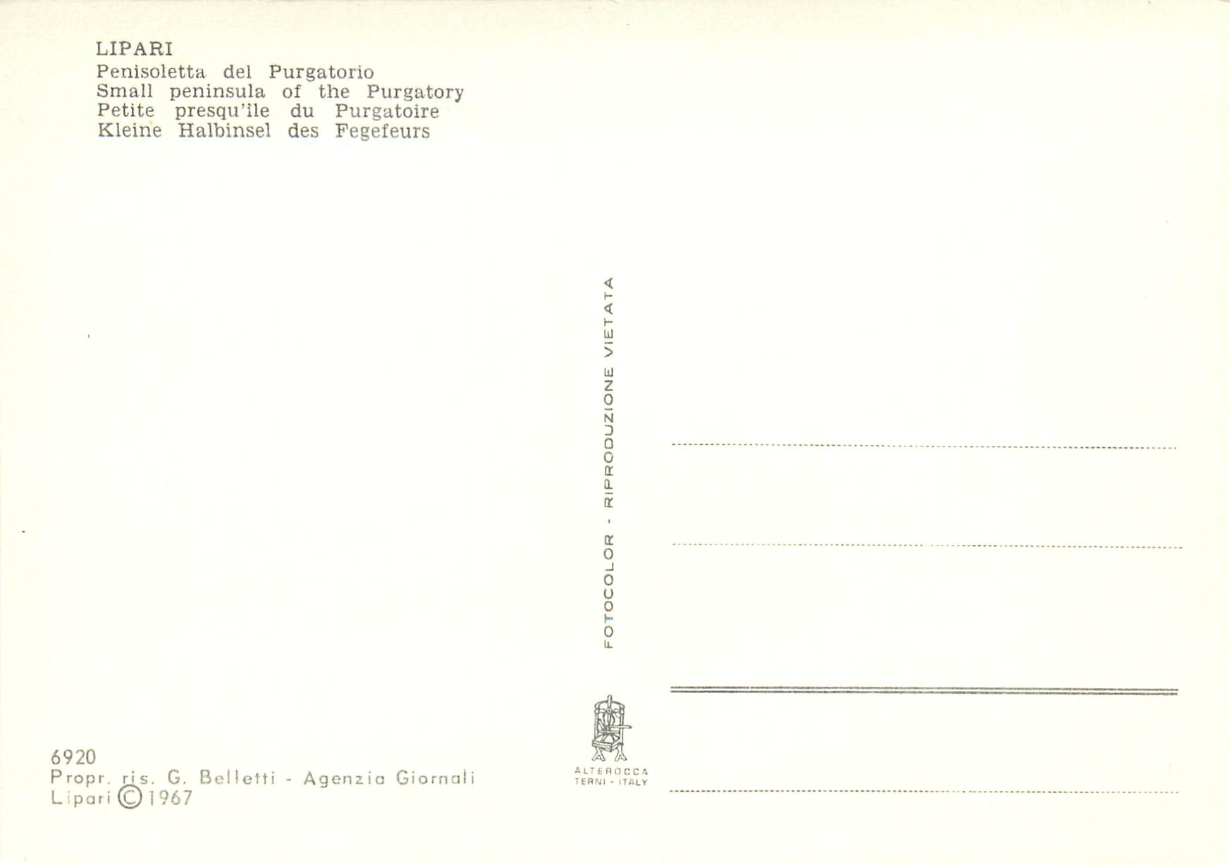 CPM Lipari petite presqu'ile du purgatoire — Rückseite