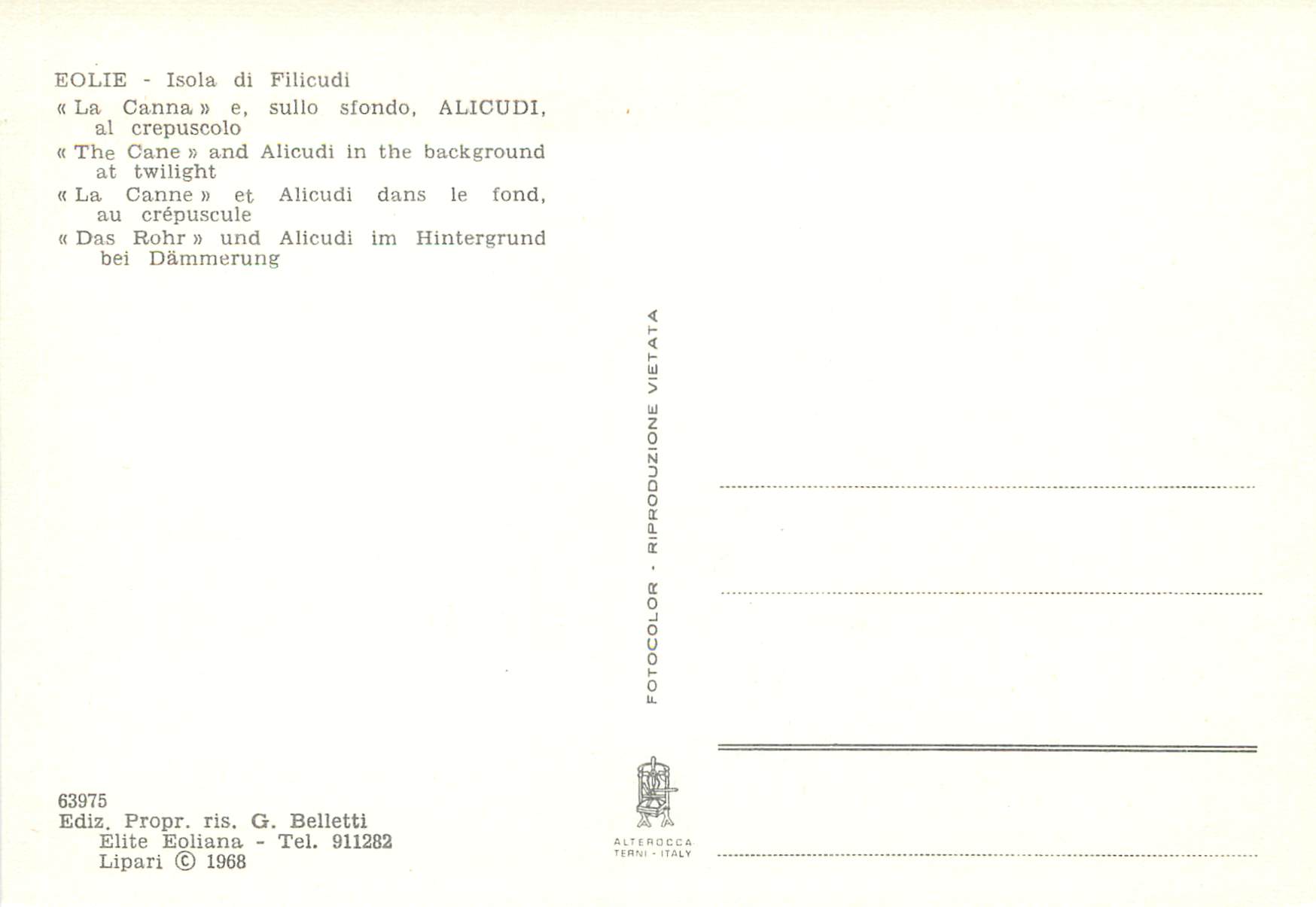 CPM Eolie isola di fillicudi la canne et alicudi dans le fond au crepuscule — Rückseite