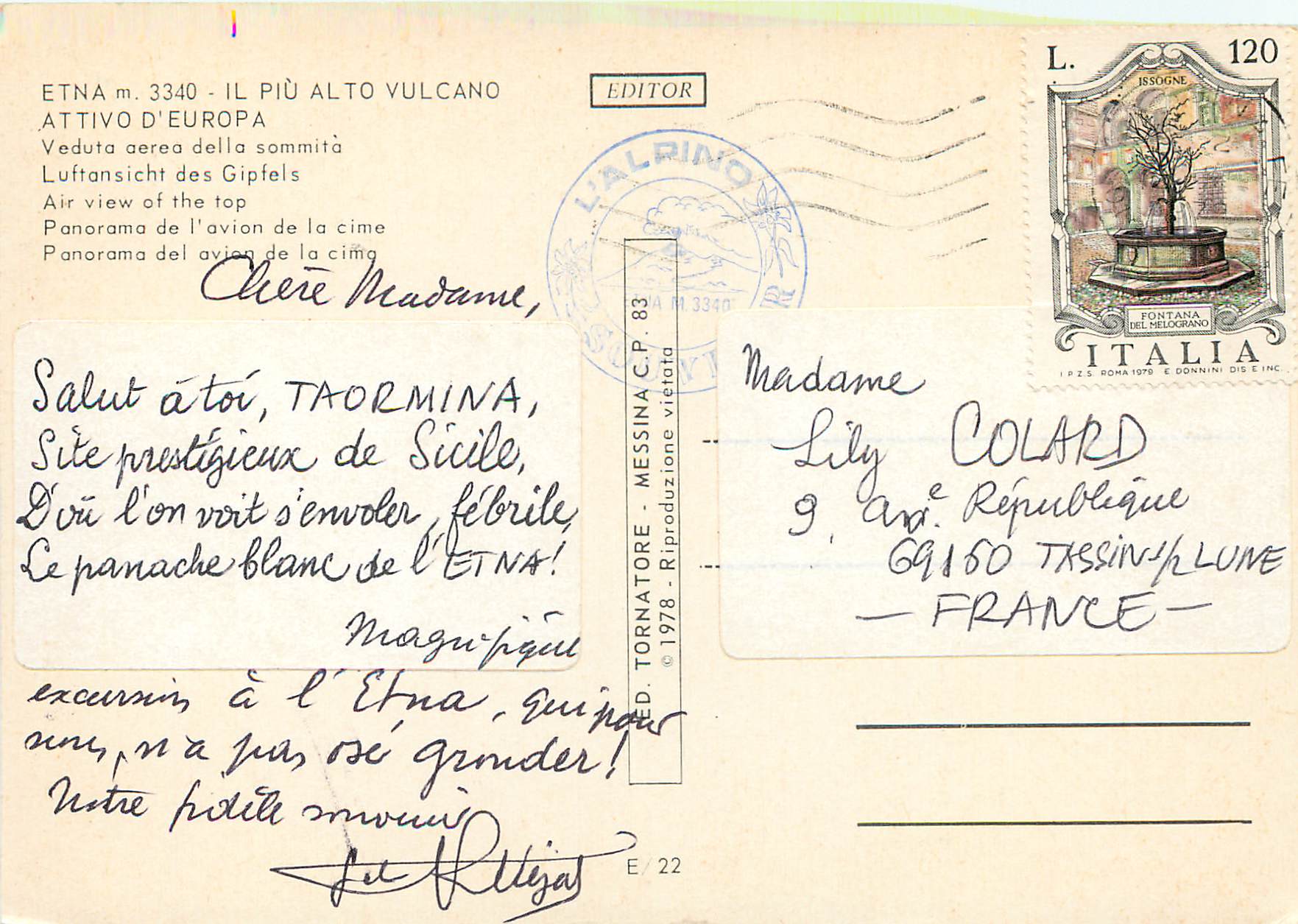 CPM Etna m 3340 il piu alto vulcano panorama de l'avion de la cime — Rückseite