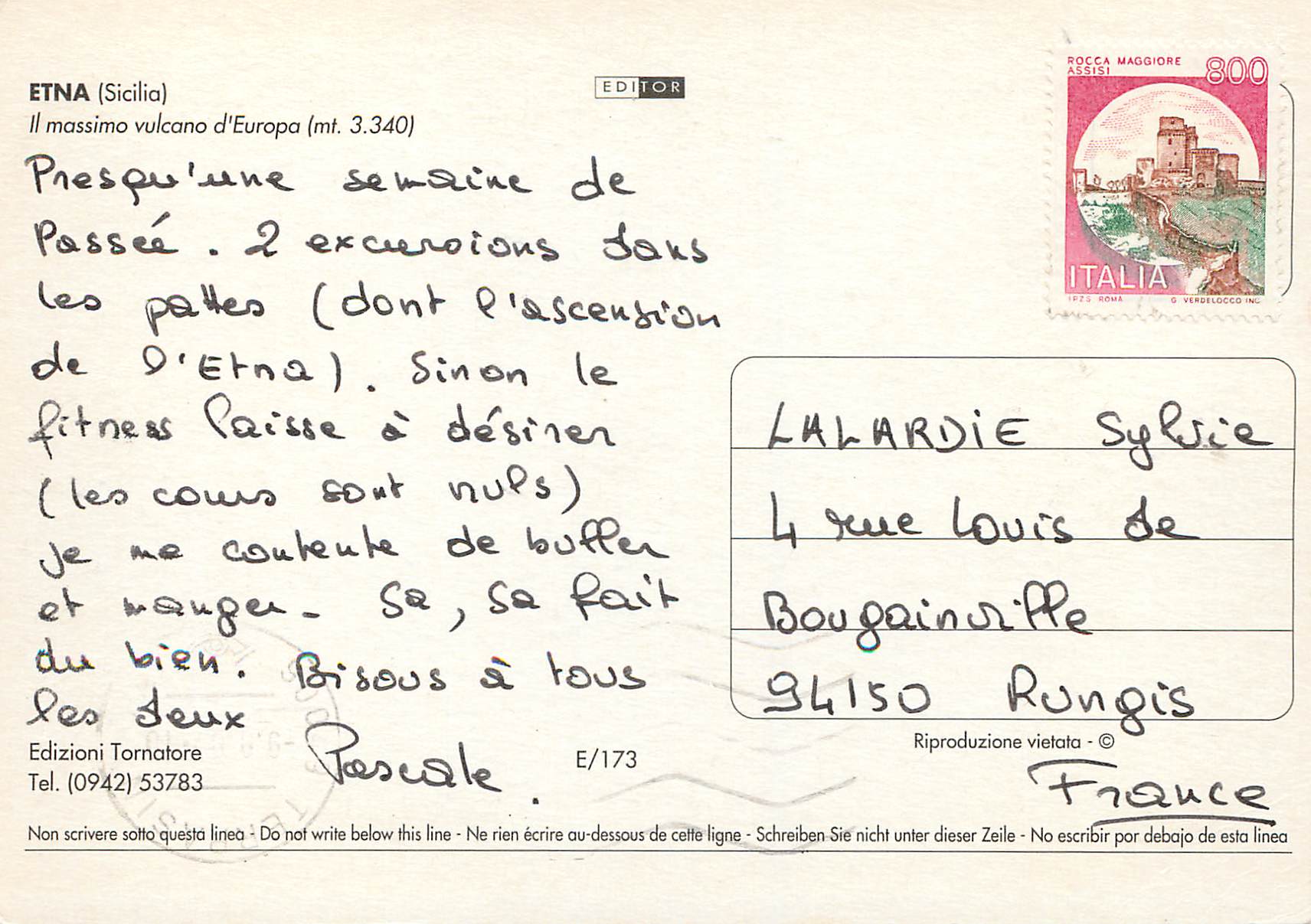 CPM Etna (sicilia) il massimo vulcano d'europa (mt 3340 ) — Rückseite