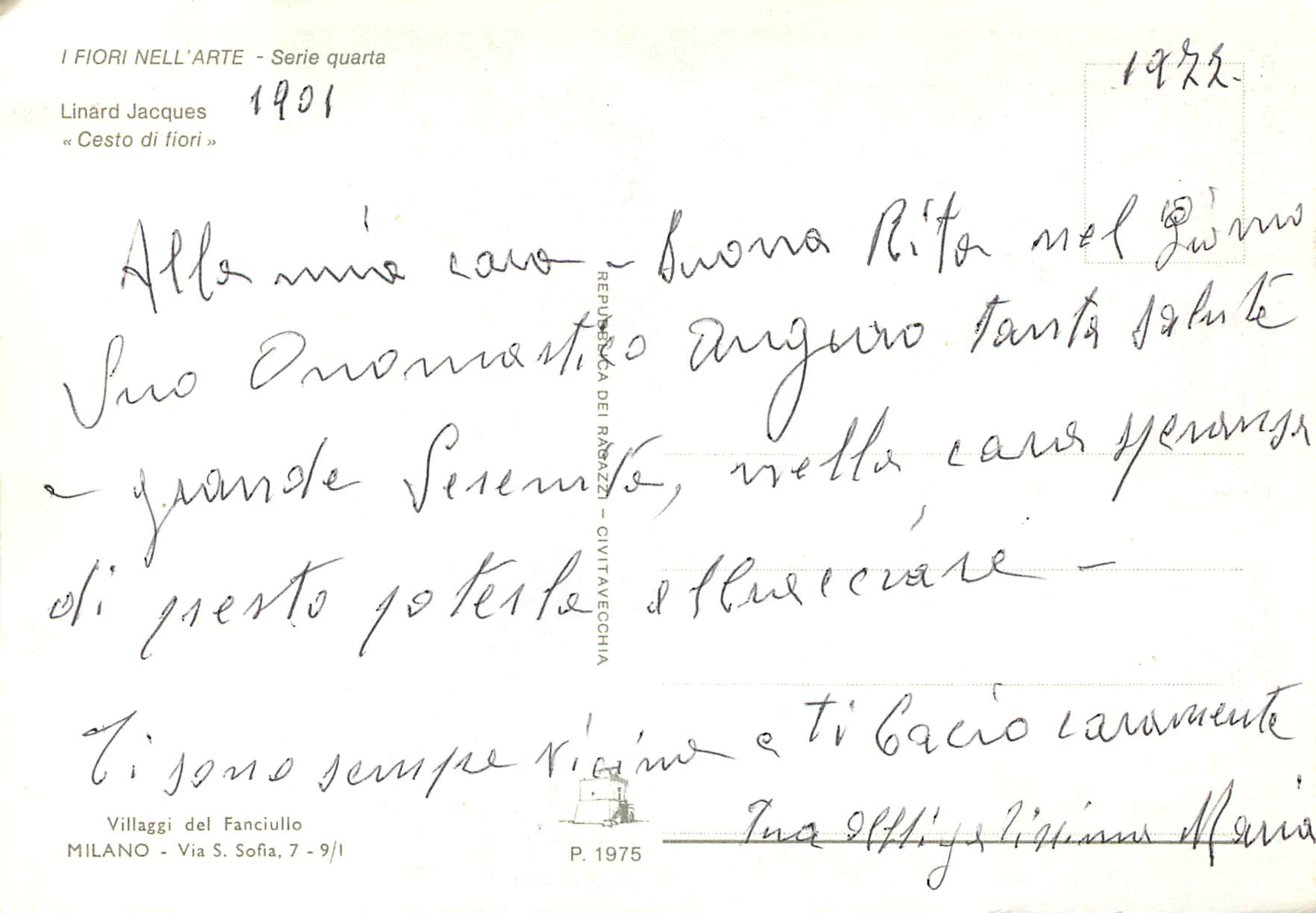 CPM I fiori nell arta serie quarta linard jacques cestro di fiori — Verso
