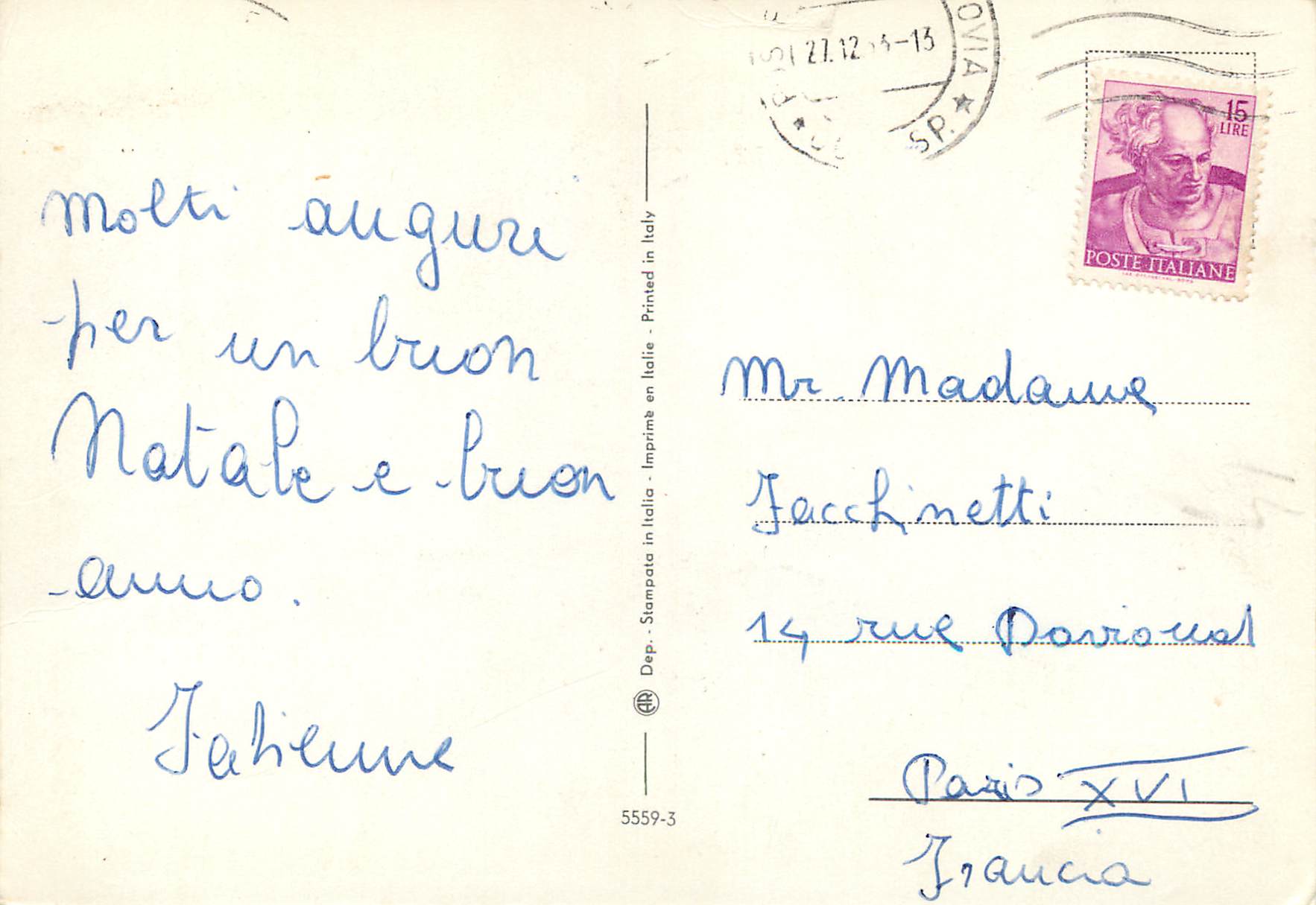 CPM Buon natale — Verso