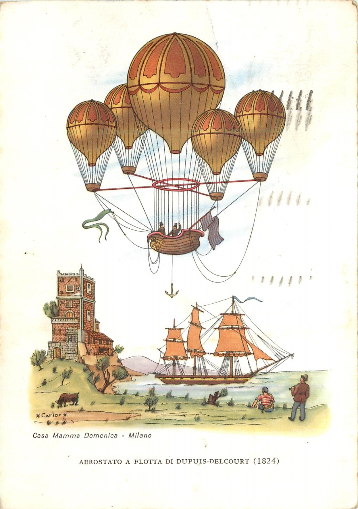 CPA Aerostato a Flotta di Dupuis Delcourt 1824 Ballon
