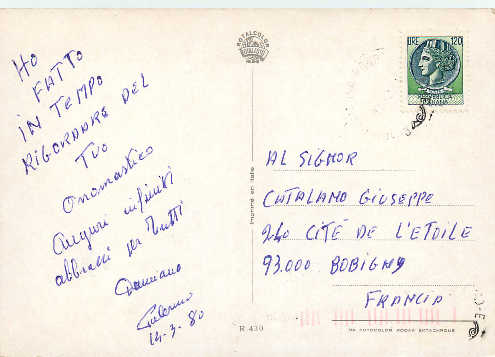 CPM Buona onomastico — Verso