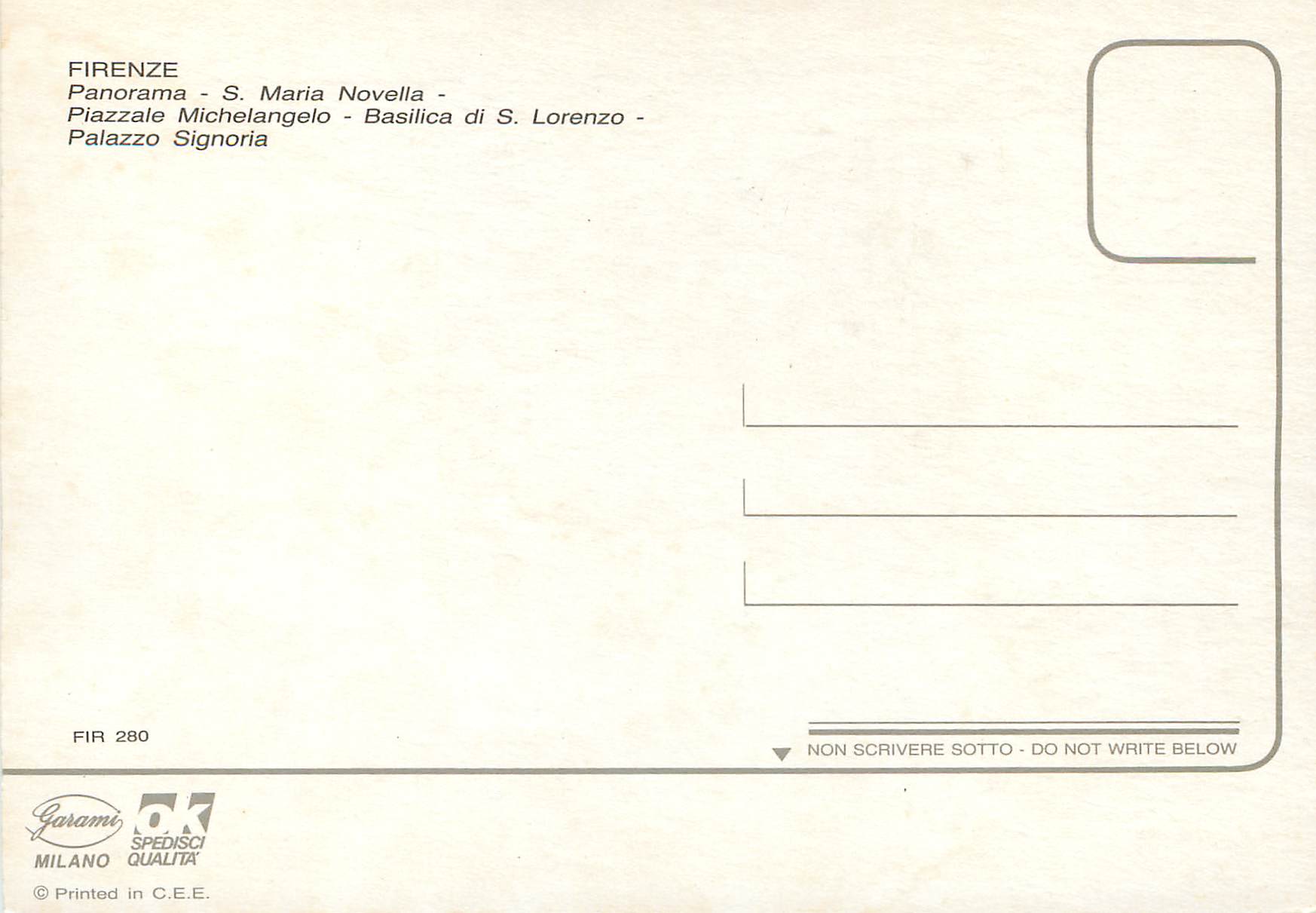 CPM Firenze souvenir panorama s maria novell — Rückseite