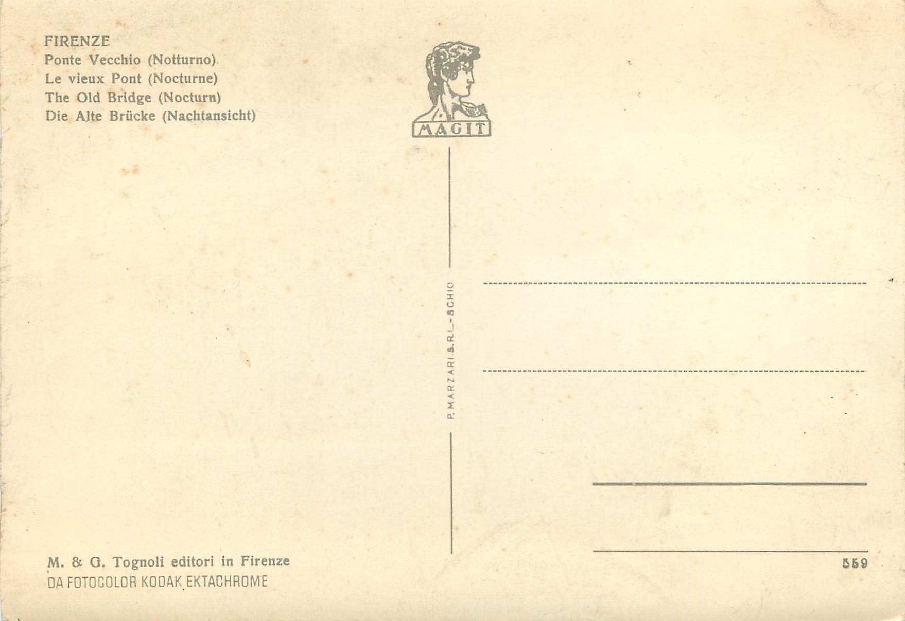 CPM Firenze Le vieux pont (nocturne) — Rückseite