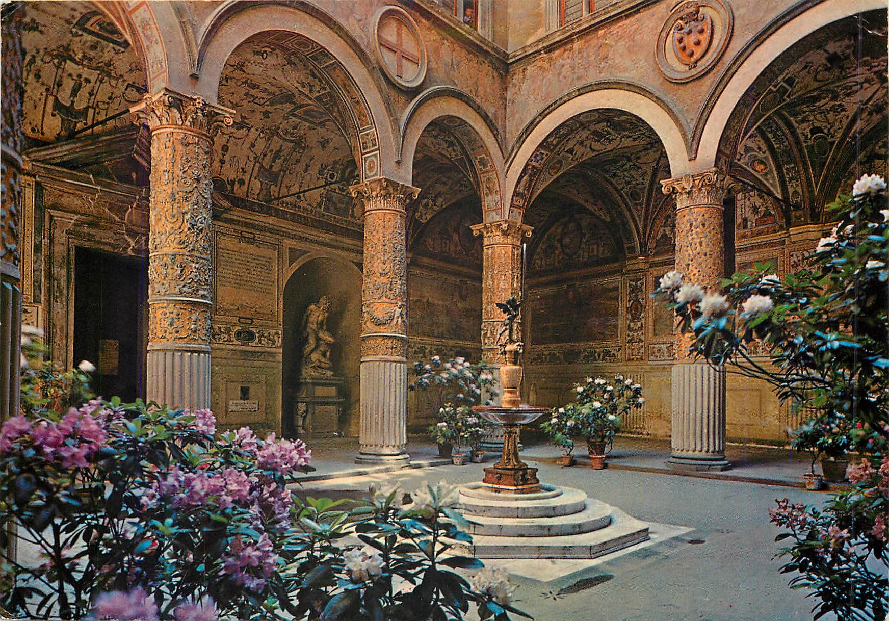 CPM Firenze fete des fleurs la cour de palazzo vecchio