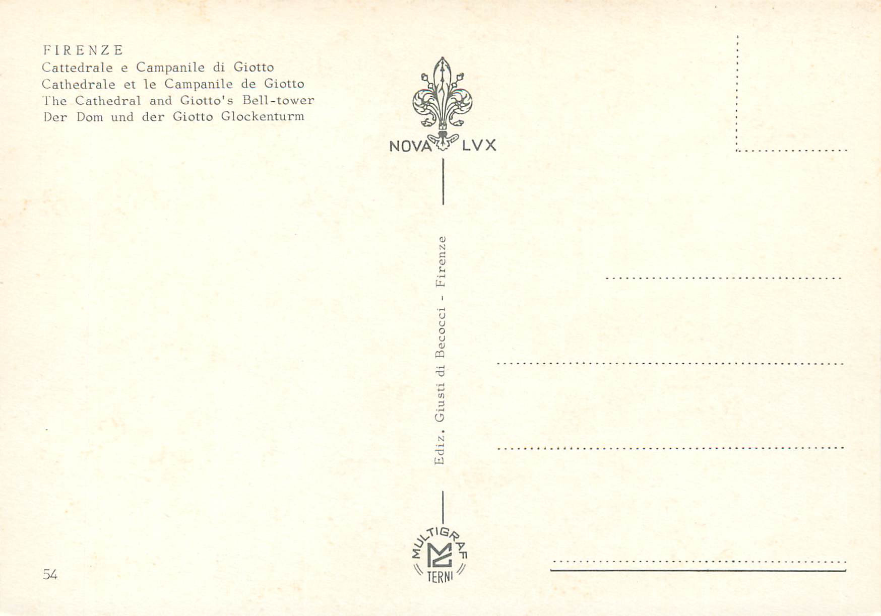 CPM Firenze cathedrale et le campanile de giotto — Rückseite