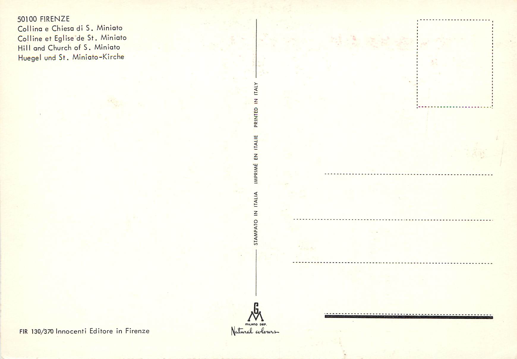 CPM Firenze colline et eglise de st miniato — Rückseite