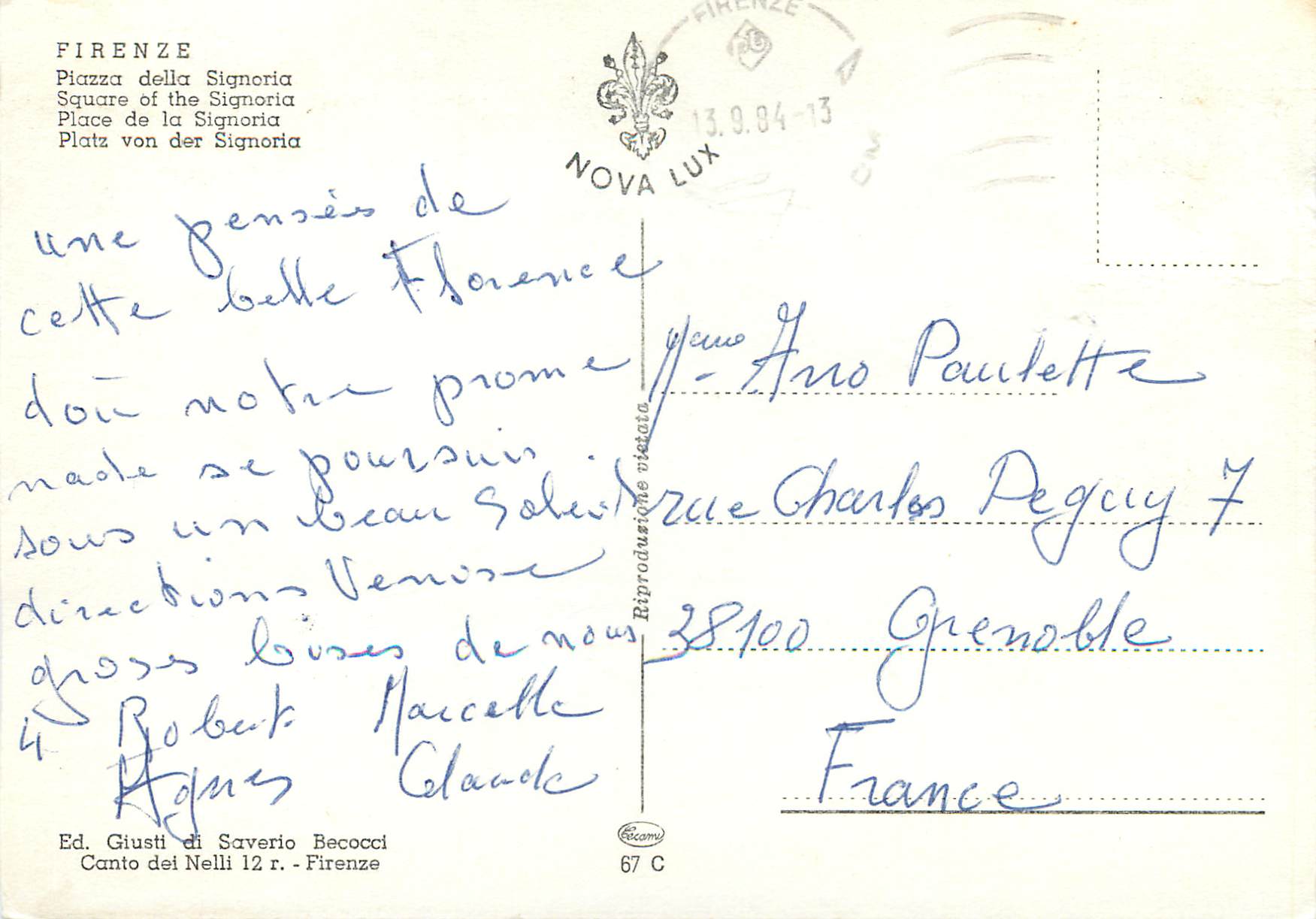 CPM Firenze place de la signoria — Rückseite