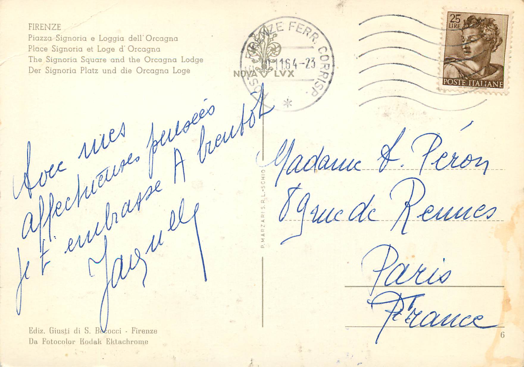 CPM Firenze place signoria et loge d'orcagna — Rückseite