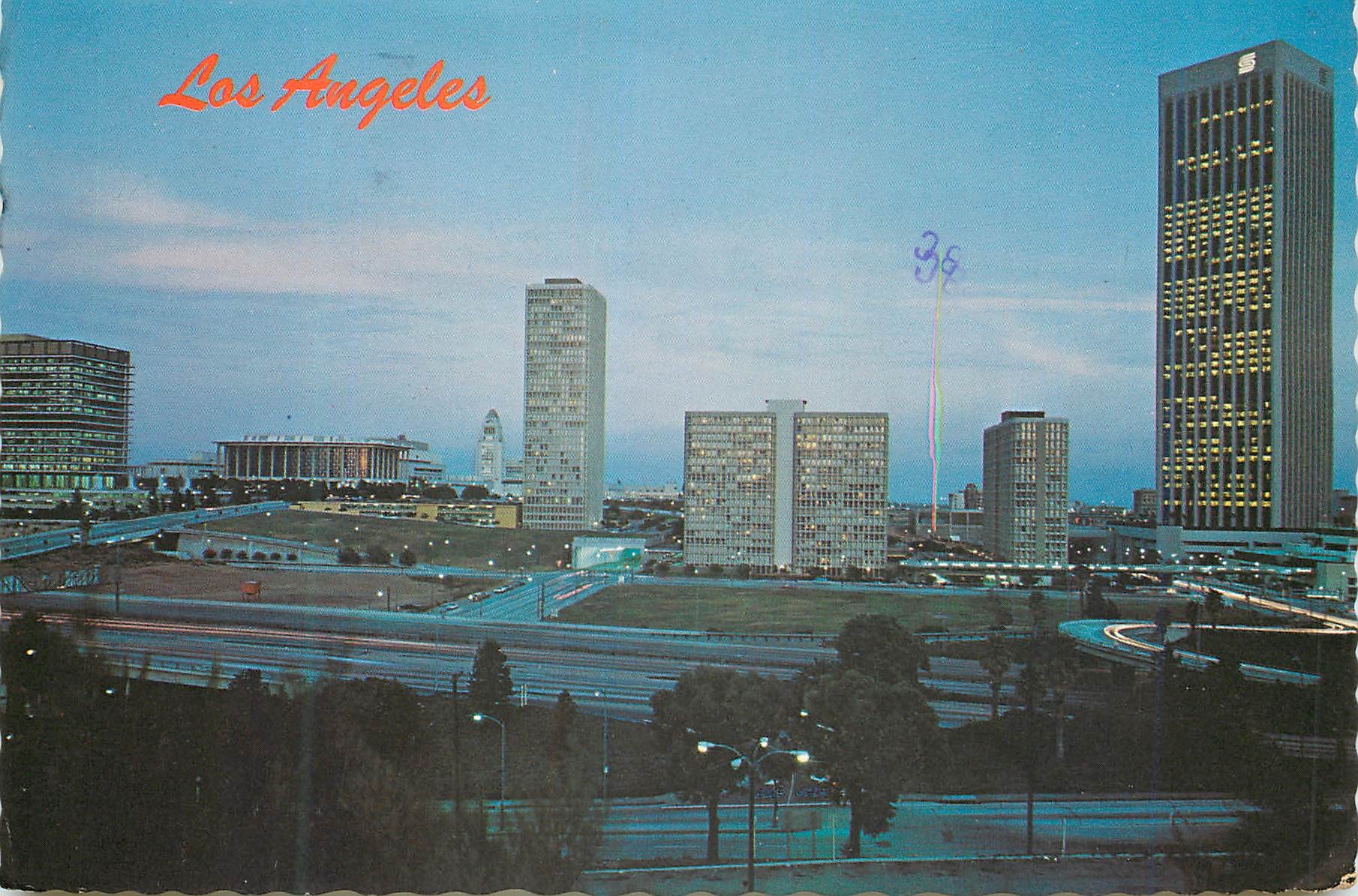 CPM Los angeles at twilight showing the water and power building at left