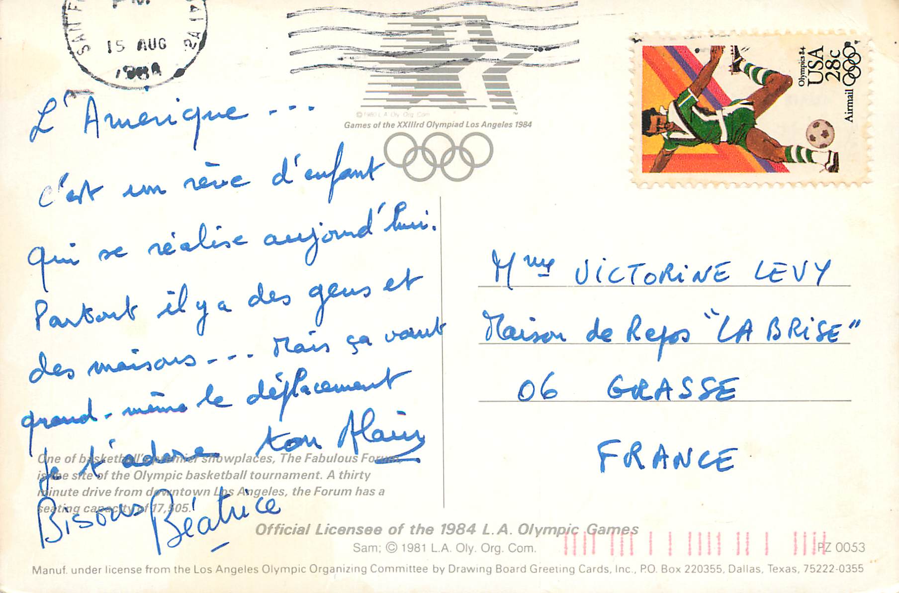 CPM Los angeles 1984 olympics Jeux Olympiques Basket Ball — Rückseite