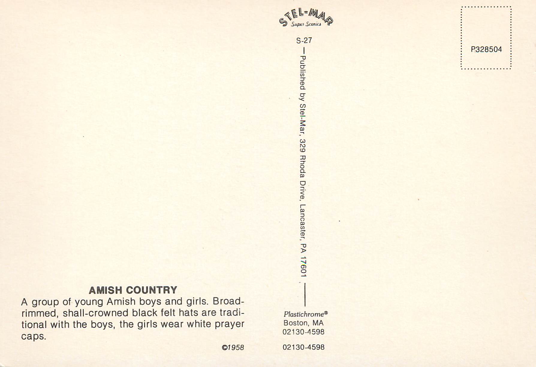 CPM Amish country a group of young aAmish country and girls — Rückseite