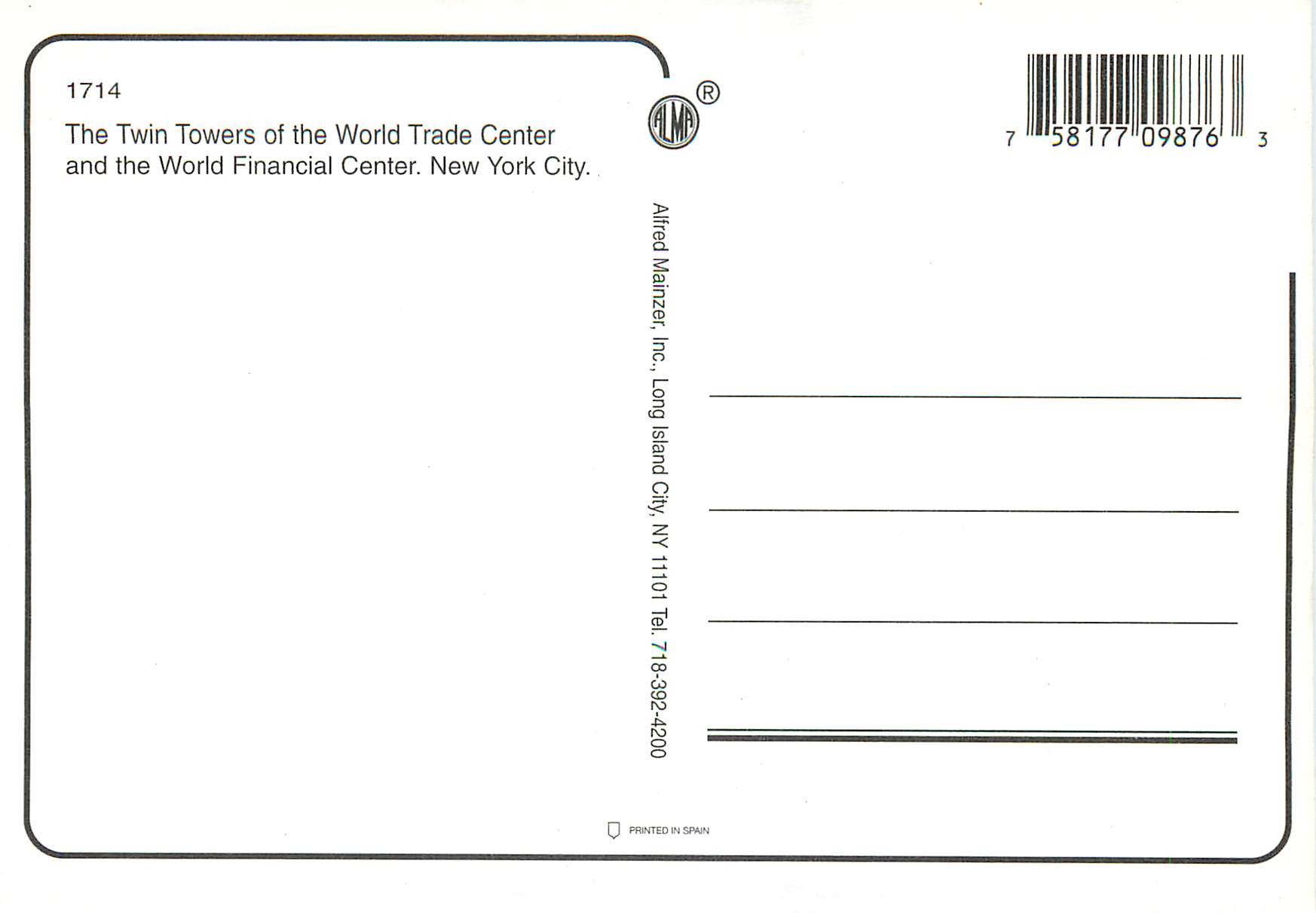 CPM Twin towers of the world trade center New york city — Back