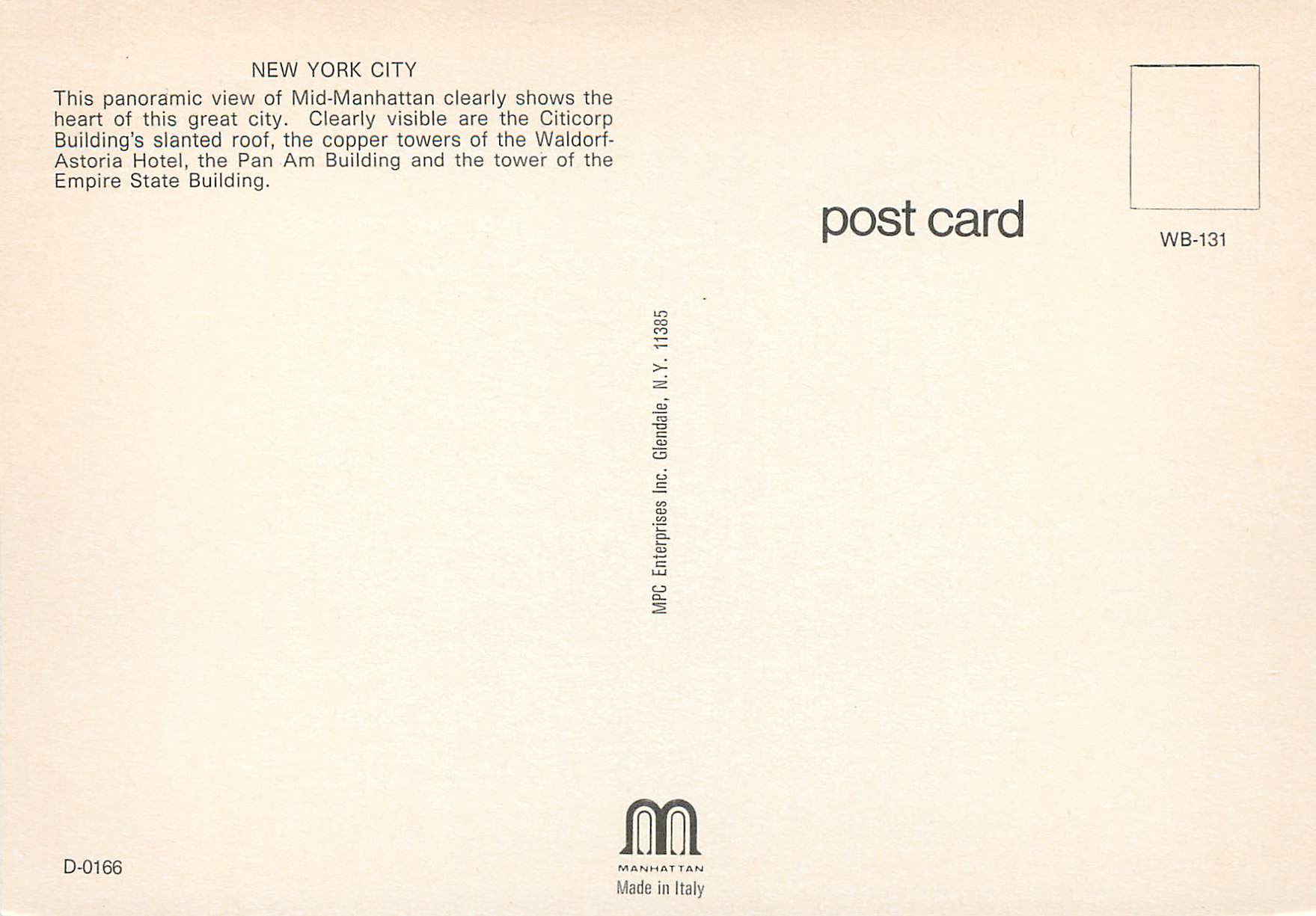 CPM New york city the playground of the world — Rückseite