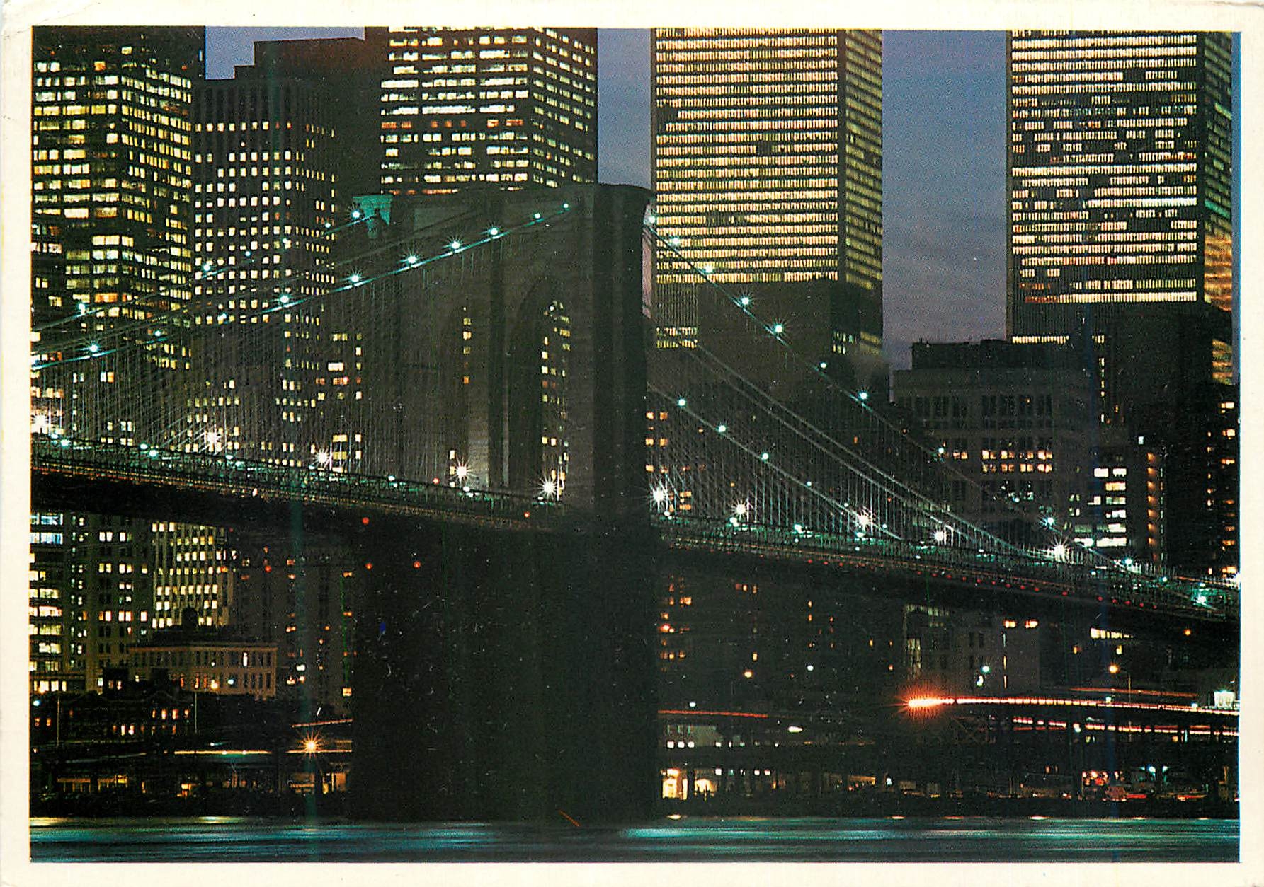 CPM New york skyline night spectacle of brooklyn bridge