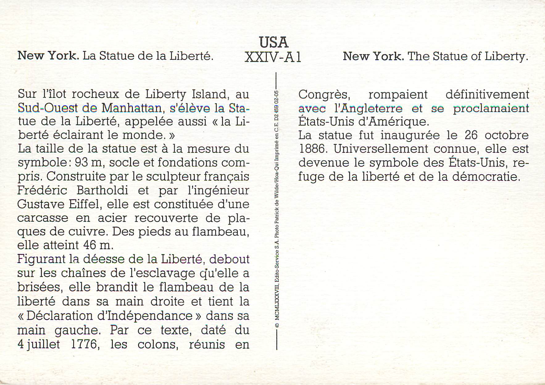 CPM New york la statue de la liberte — Rückseite