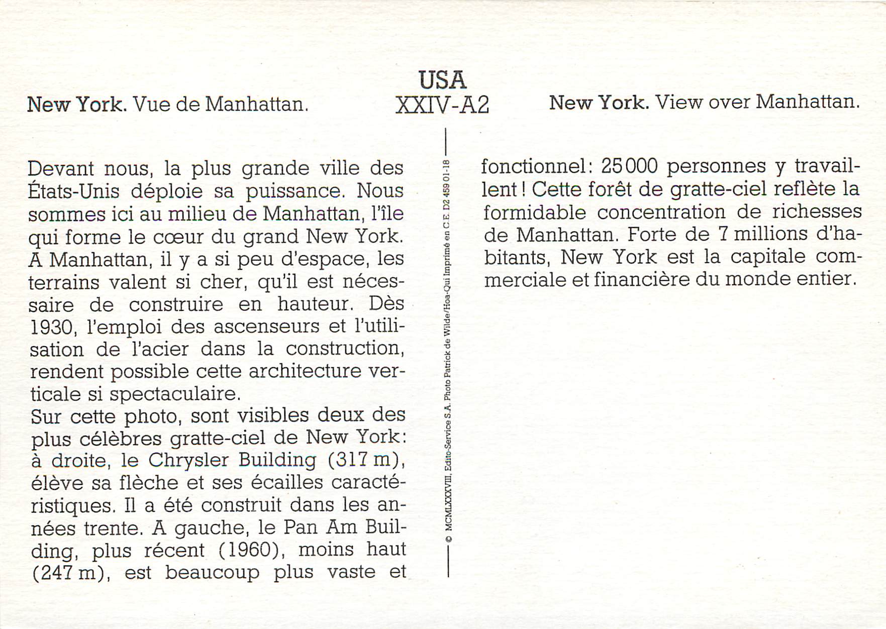 CPM New york vue de manhattan — Rückseite