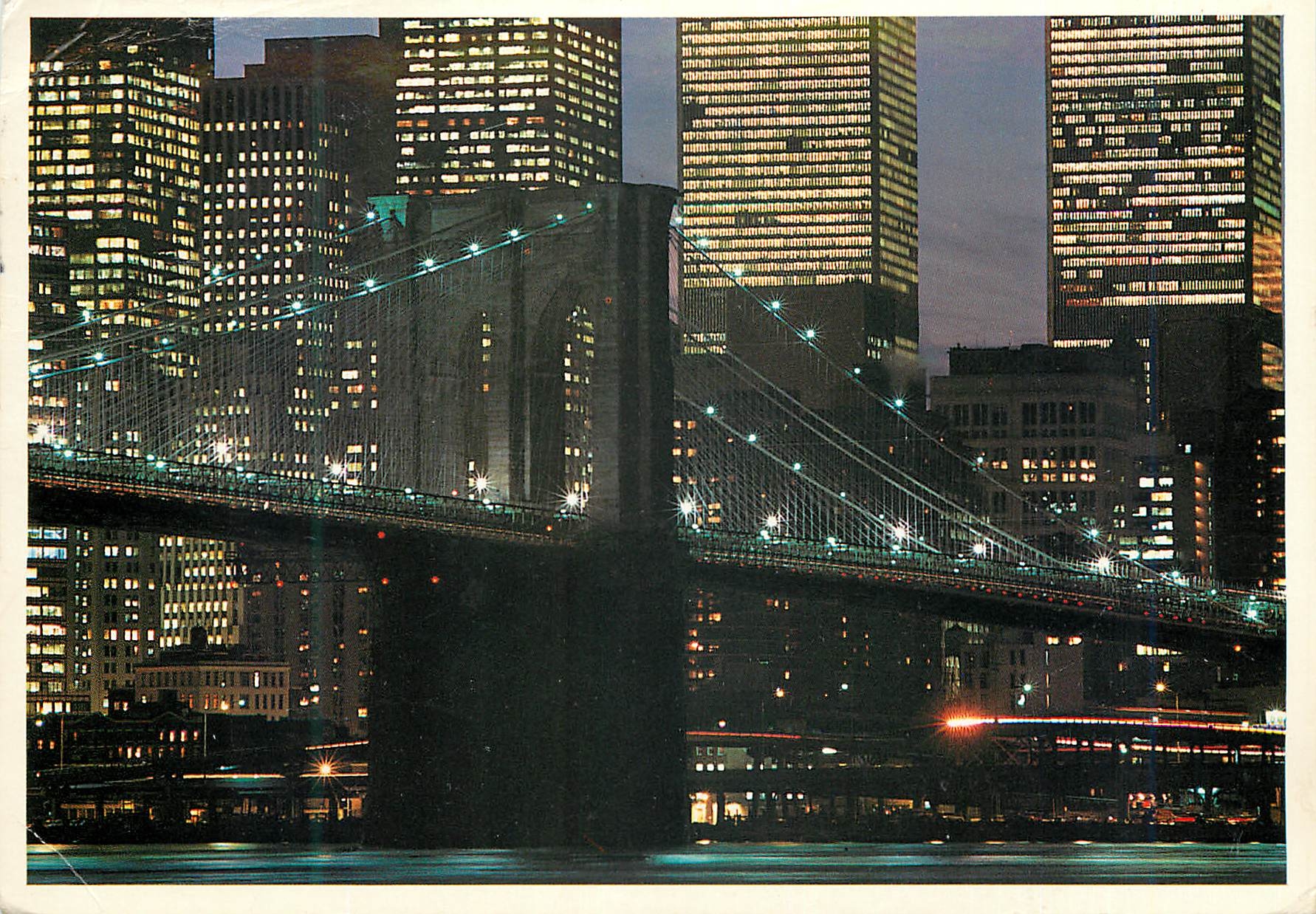 CPM New york skyline night spectacle of brooklyn bridge