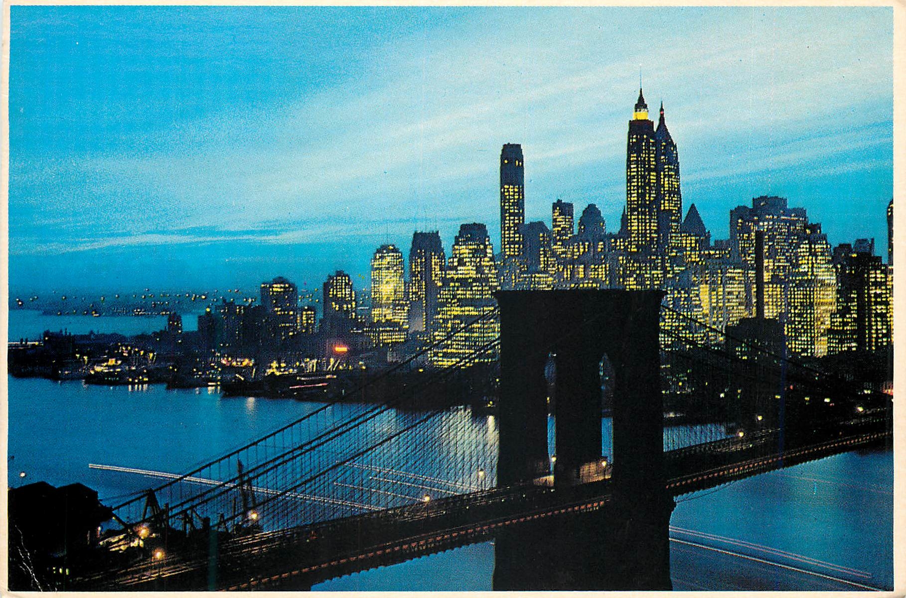CPM New York Nightfall in Lower Manhattan With Brooklyn Bridge