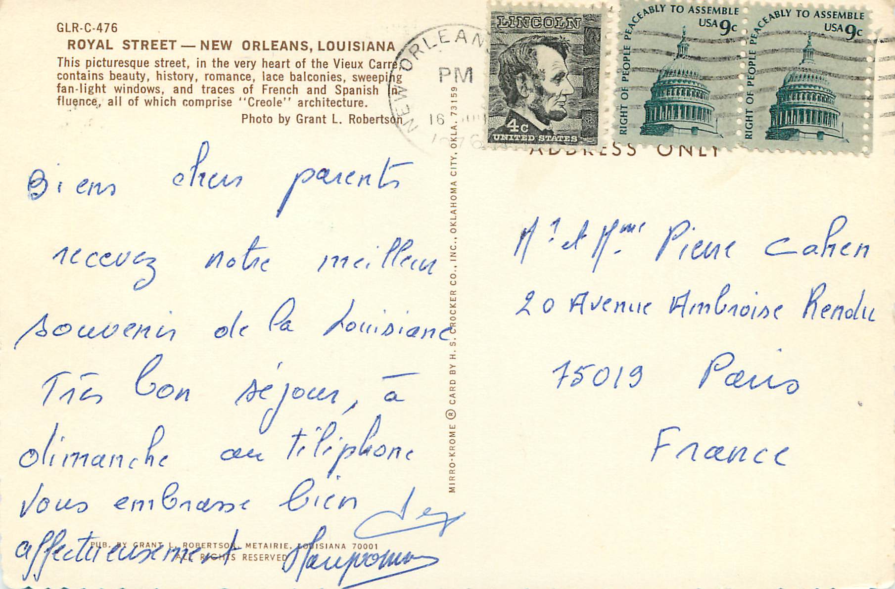CPM New Orleans Louisiana Royal Street — Verso