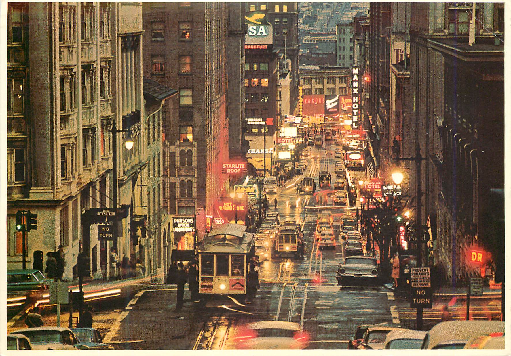 CPM San Francisco Busy Cable cars climb the steep terraced