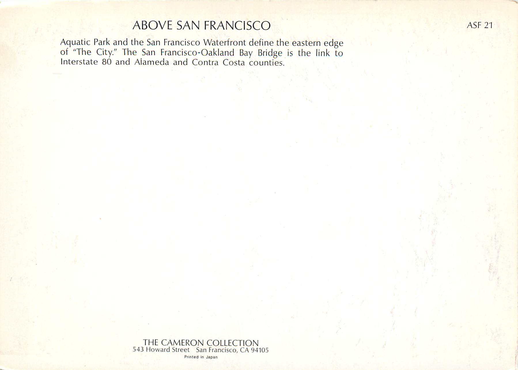 CPM San Francisco Aquatic Park and the San Francisco Waterfront define the eastern edge of The City — Rückseite